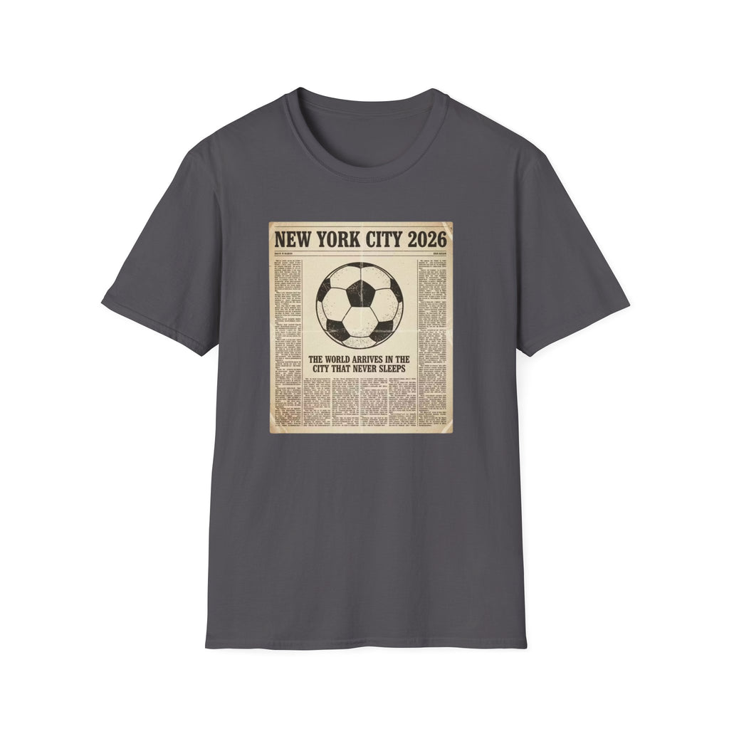 Soccer Newspaper T-Shirt — New York City 2026 Vintage Soccer Tee
