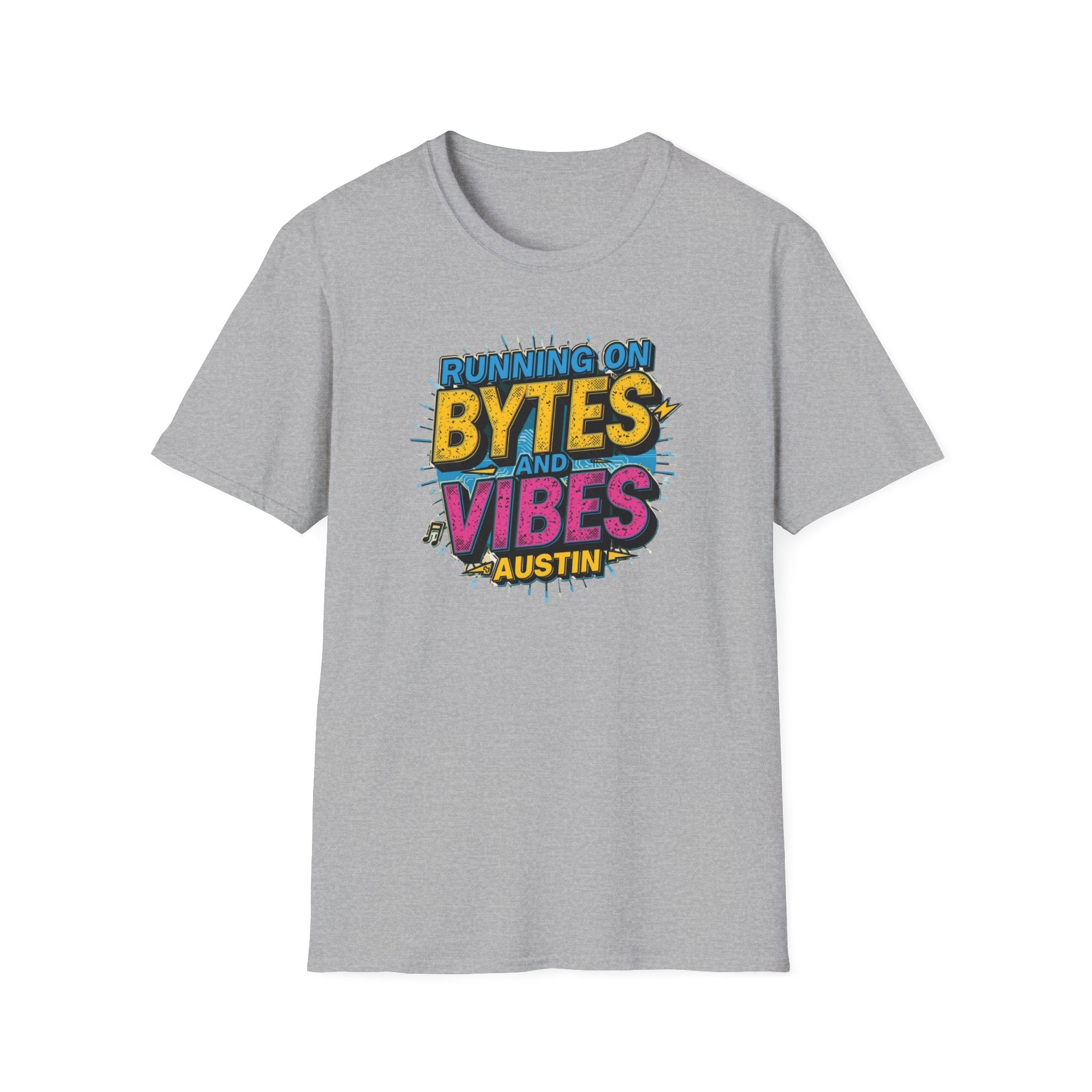 Running on Bytes and Vibes T-Shirt — Austin Retro Tech Graphic Tee