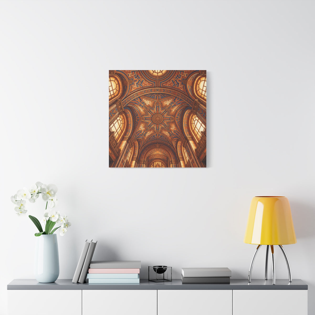 Architectural Ceiling Art Canvas — Ornate Golden Cathedral Interior Print - Detroit