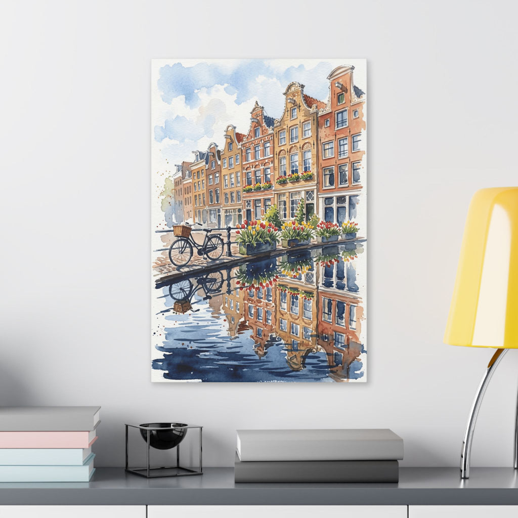 Amsterdam Canal Bicycle - Classic Stretched Canvas Wall Art