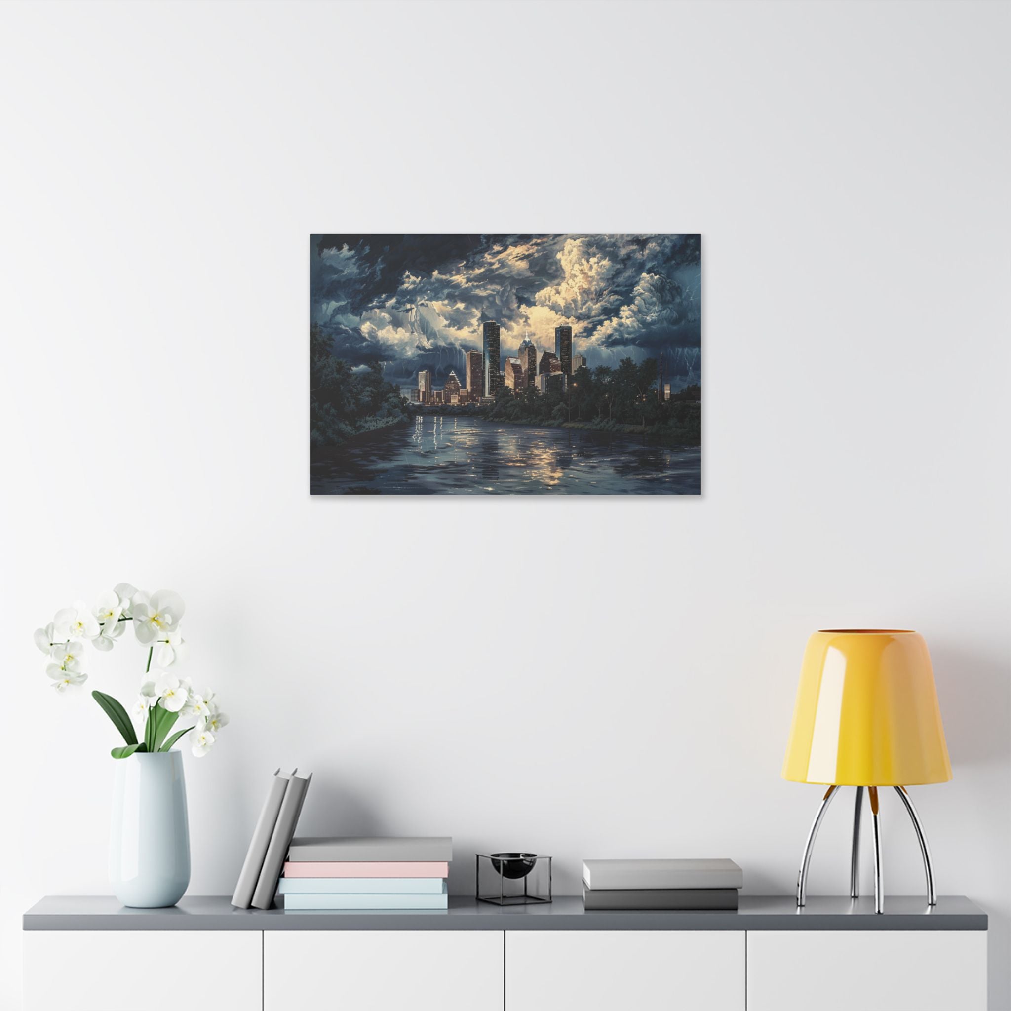 Houston Downtown Skyline Canvas Print — Moody Nightscape Stretched Wall Art