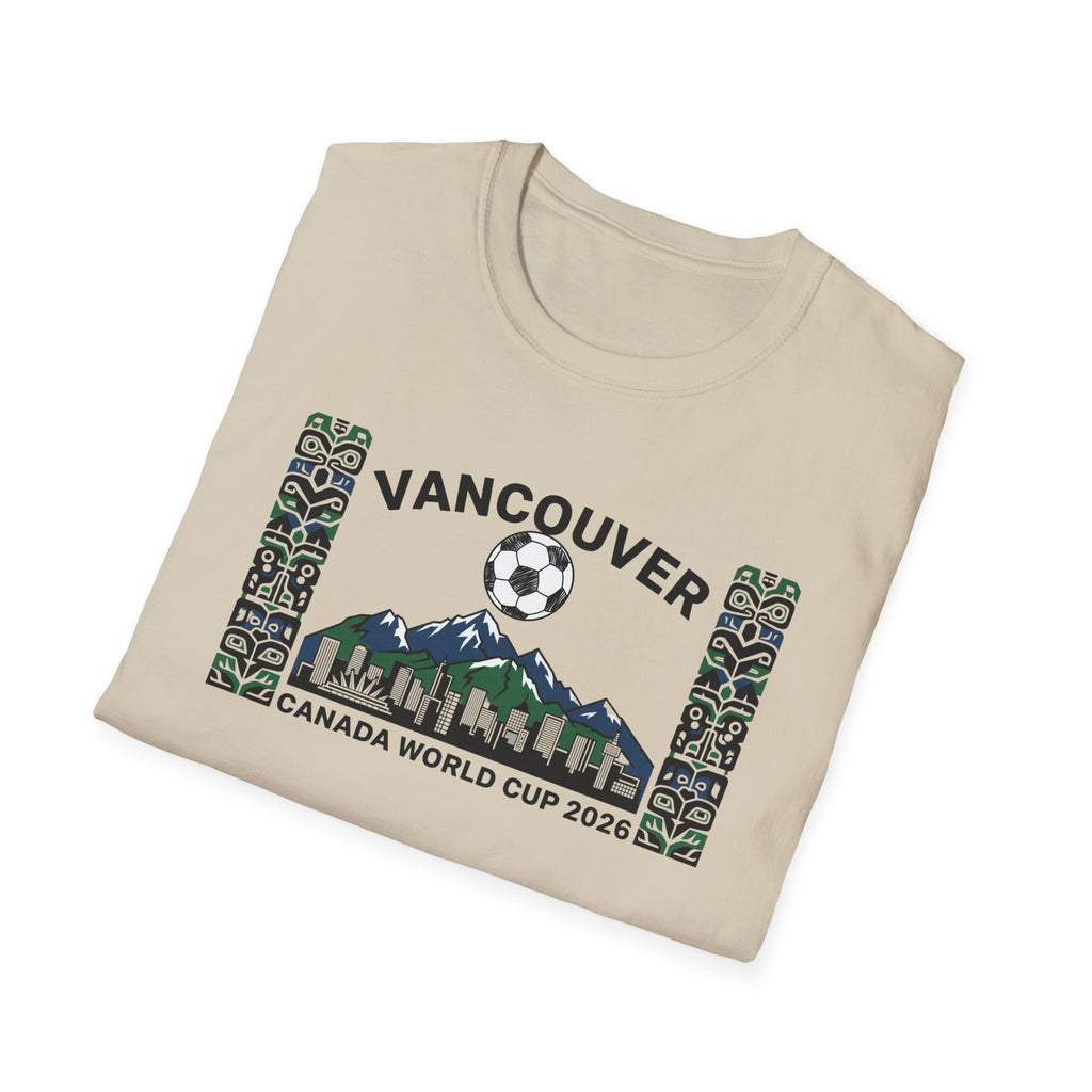 Vancouver Canada World Cup 2026 Soccer T-Shirt — City Skyline & Indigenous Pattern