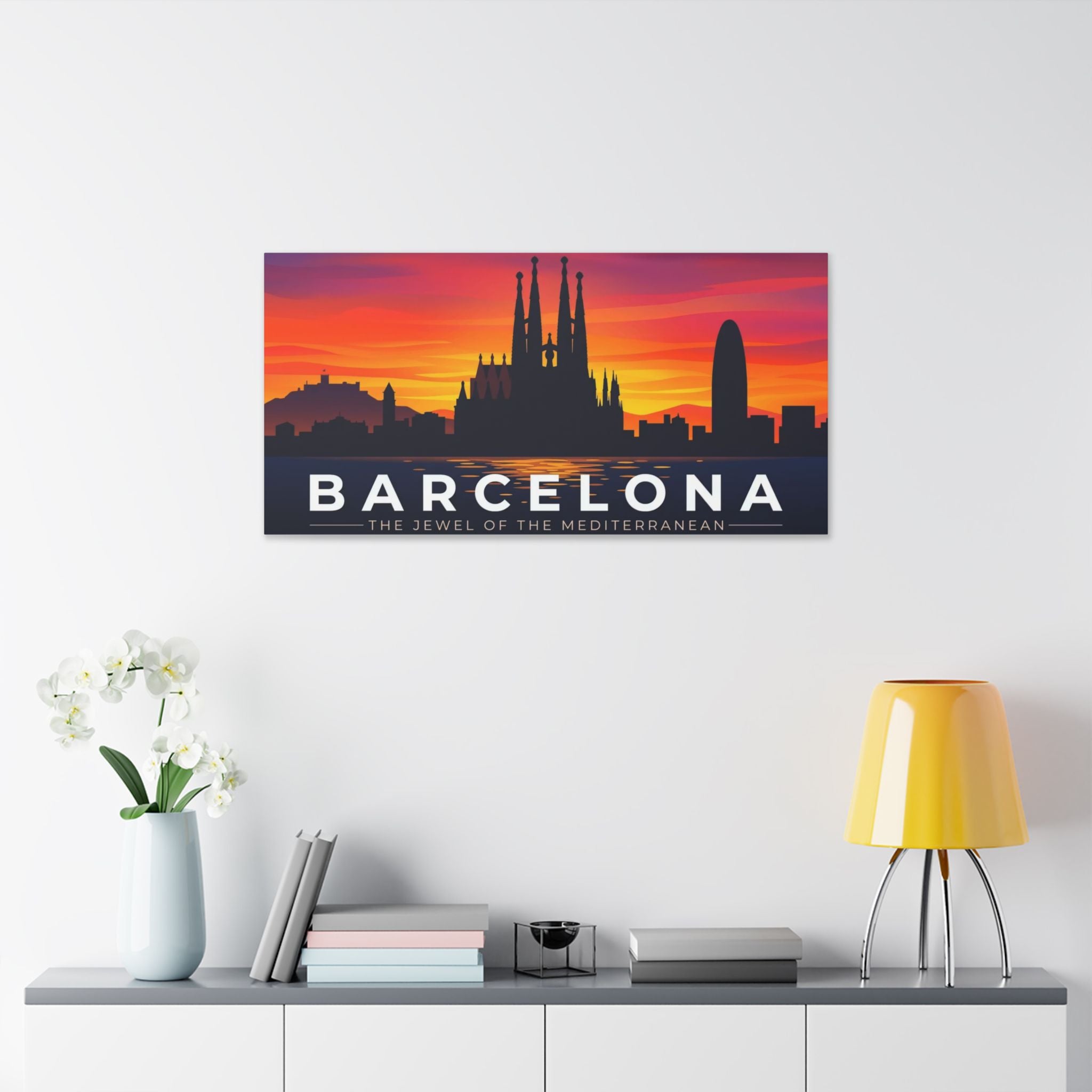 Barcelona Sunset Skyline Canvas