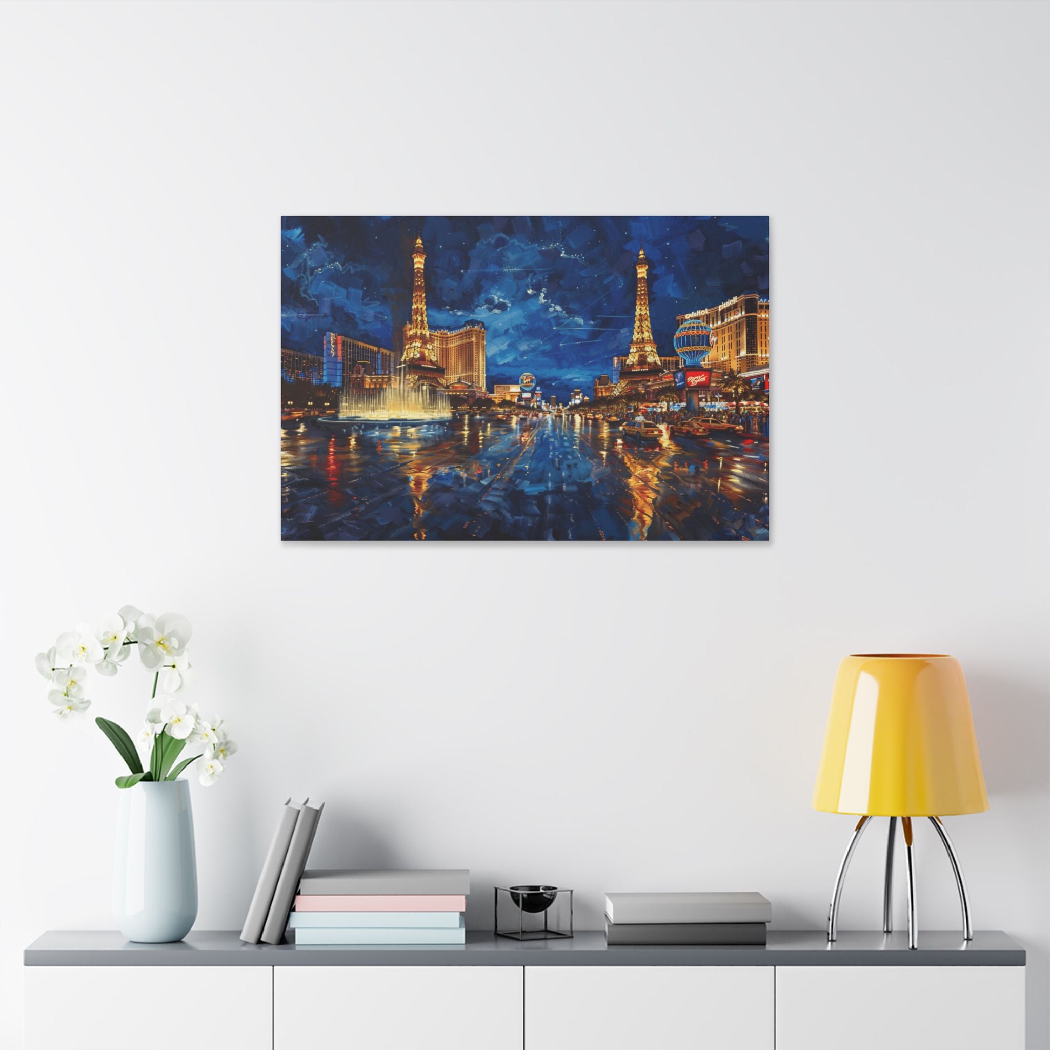 Las Vegas Night Skyline Canvas Wall Art – Illuminated Strip Reflection