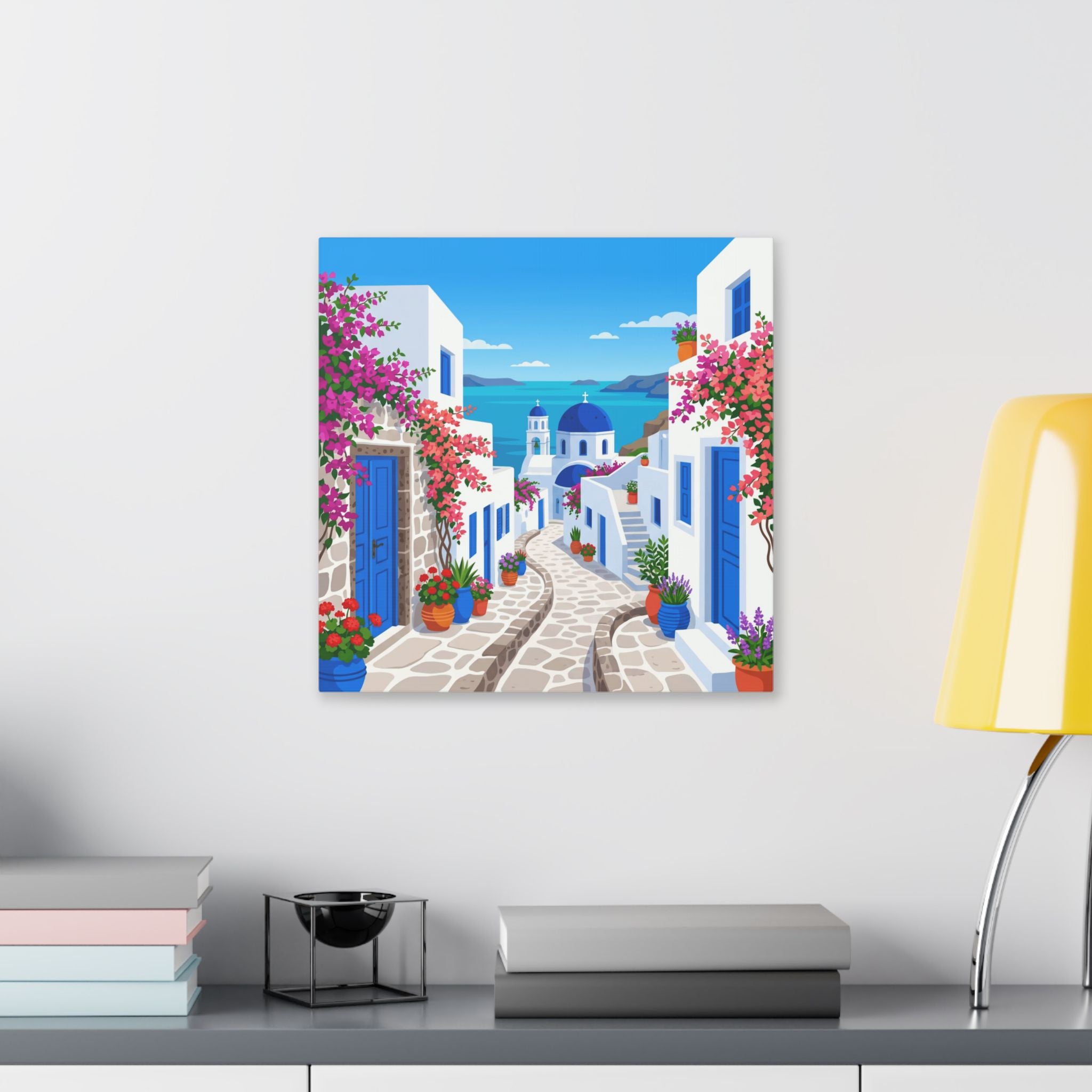 Santorini Seaside Alley Stretched Canvas Print