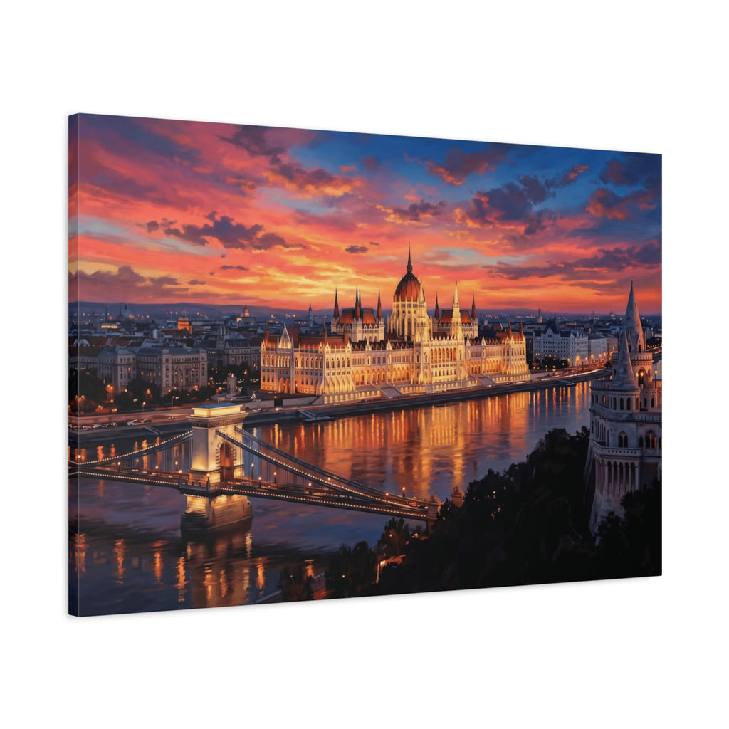 Budapest Parliament Sunset Canvas Wall Art