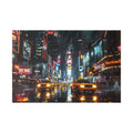 New York Night Street Canvas Print — Rainy Times Square Taxi Wall Art