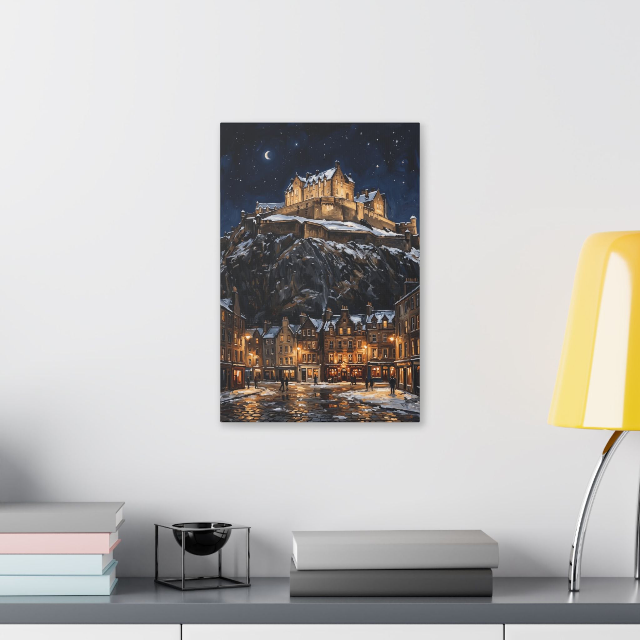 Edinburgh Castle at Night – Winter Stretched Canvas Wall Art