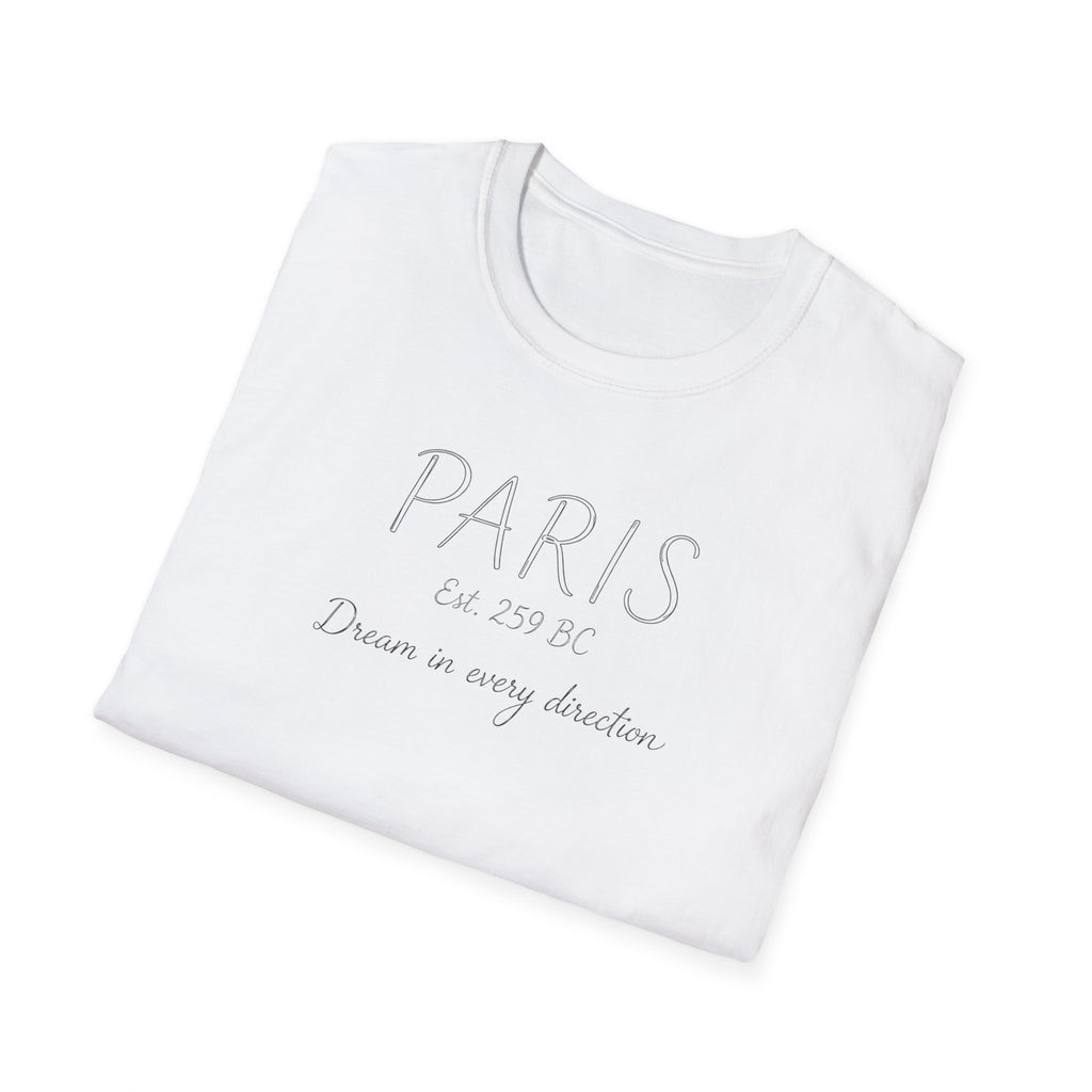 Paris Est. 259 BC T-Shirt – 'Dream in Every Direction' Minimalist Travel Tee