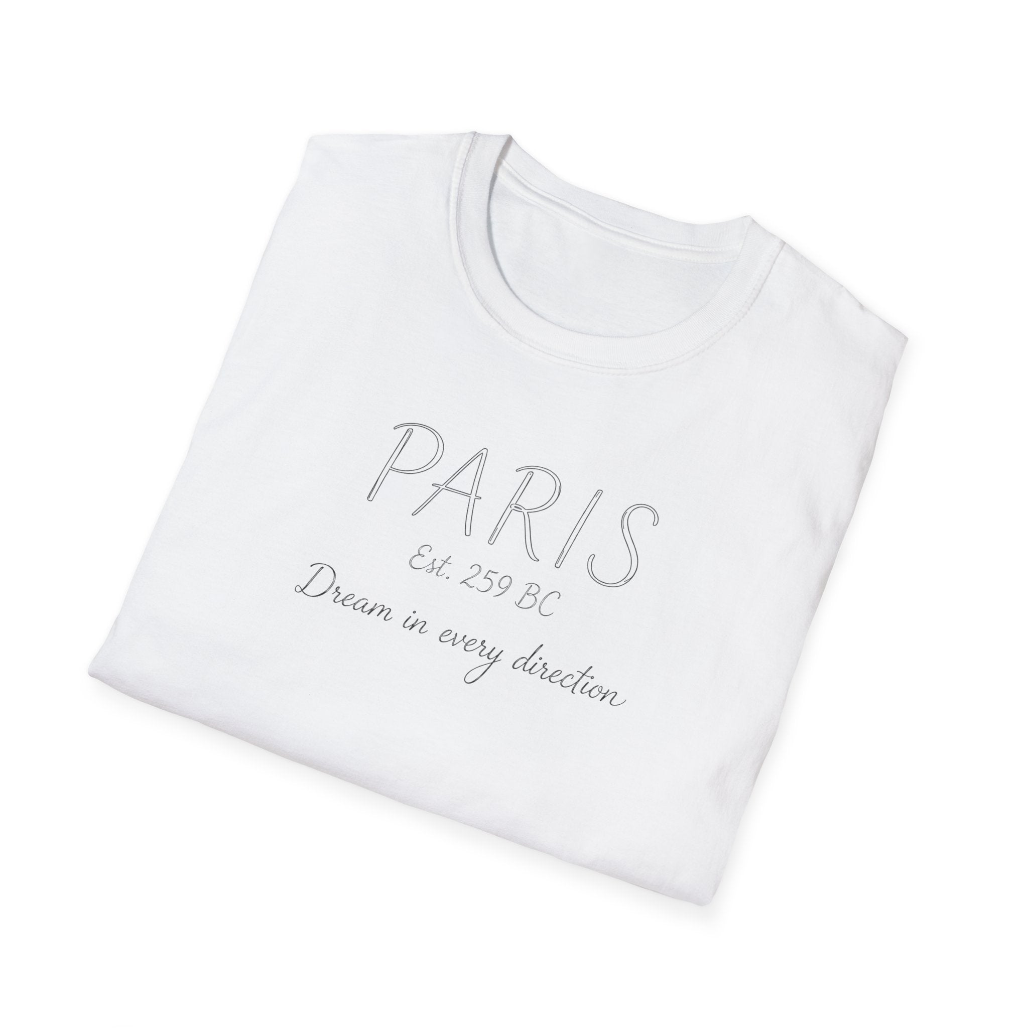 Paris Est. 259 BC T-Shirt – 'Dream in Every Direction' Minimalist Travel Tee