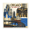 Chicago Vintage Travel Canvas – “Chicago The Windy City” Stretched Wall Art