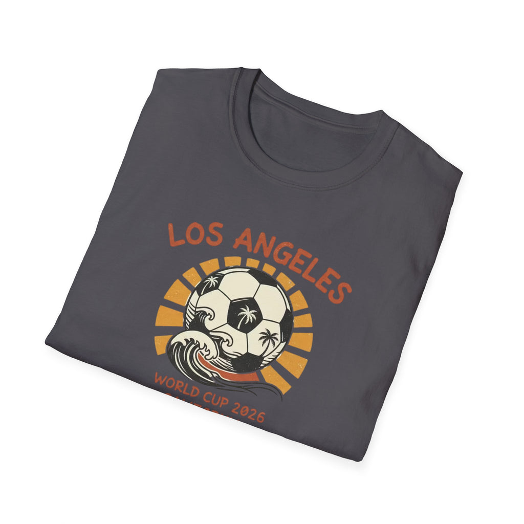 Los Angeles World Cup 2026 Soccer T-Shirt — Retro Sunset Ball Design