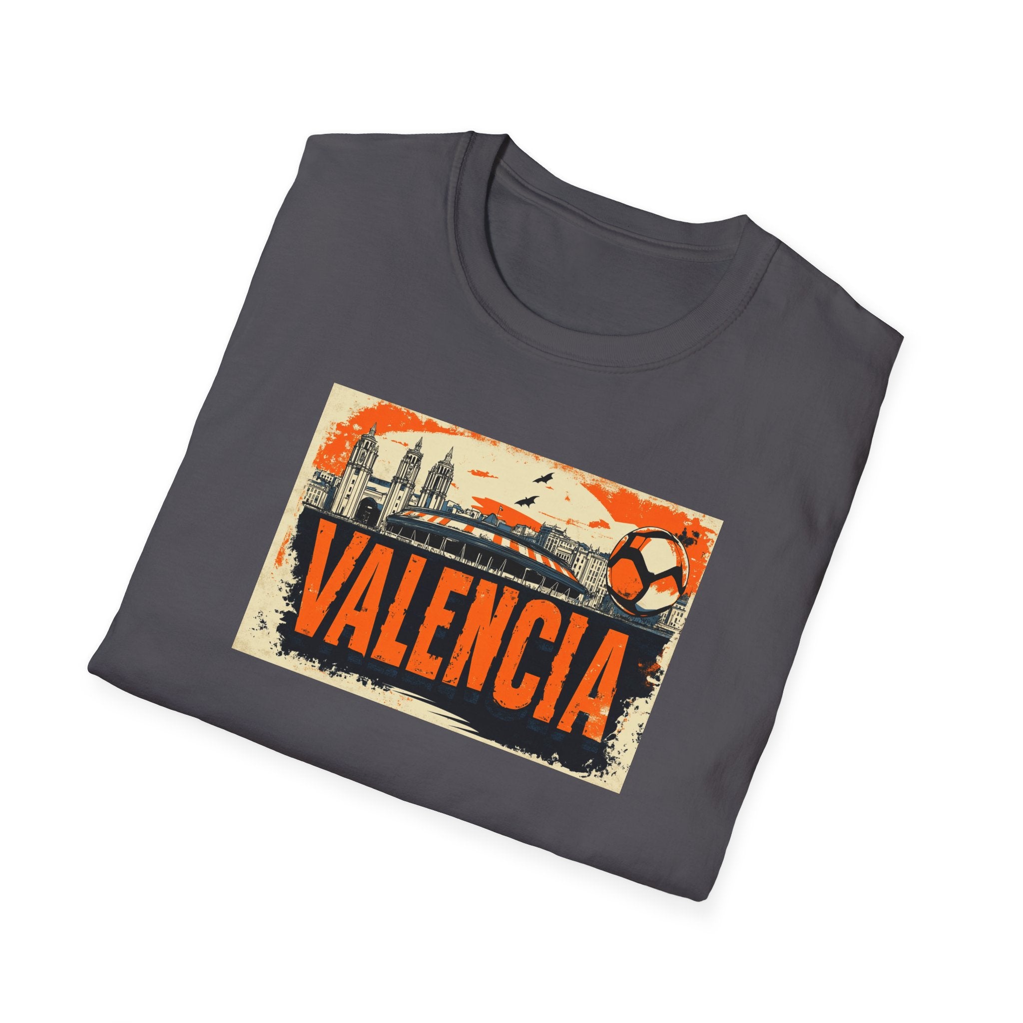 Valencia Vintage Soccer Graphic T-Shirt | City Skyline, Football Art
