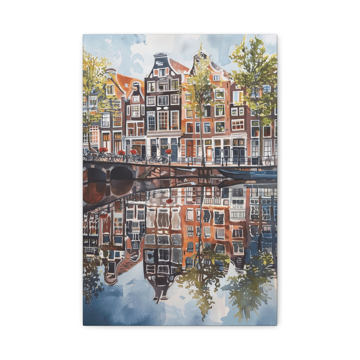 Amsterdam Canal Reflection Canvas Print — European Cityscape Wall Art