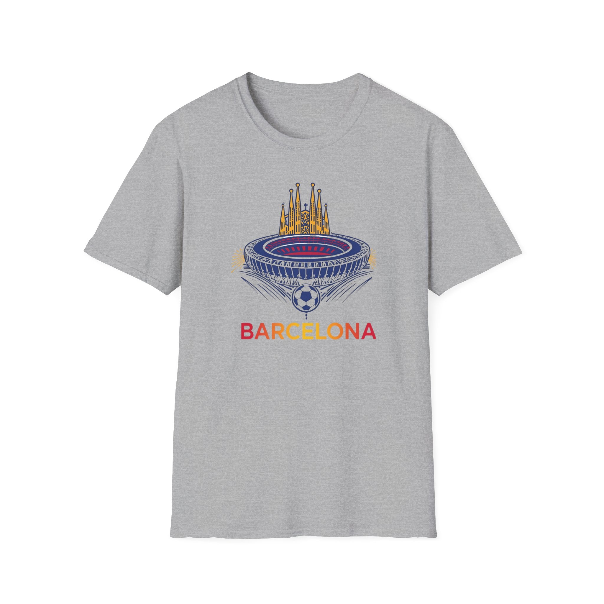 Barcelona Stadium and Sagrada Família Soccer T-Shirt | Football City Design