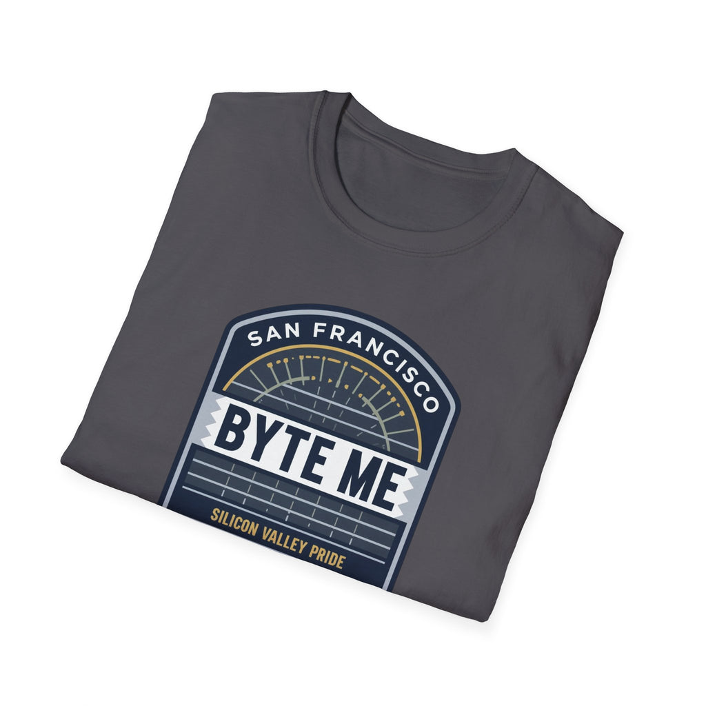 Byte Me San Francisco T-Shirt — Retro Tech Badge Tee (01010)