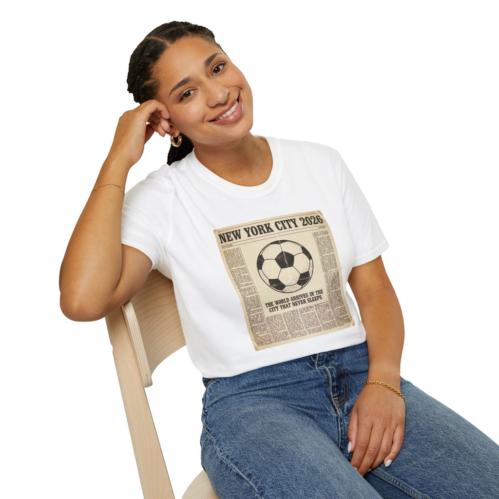 Soccer Newspaper T-Shirt — New York City 2026 Vintage Soccer Tee