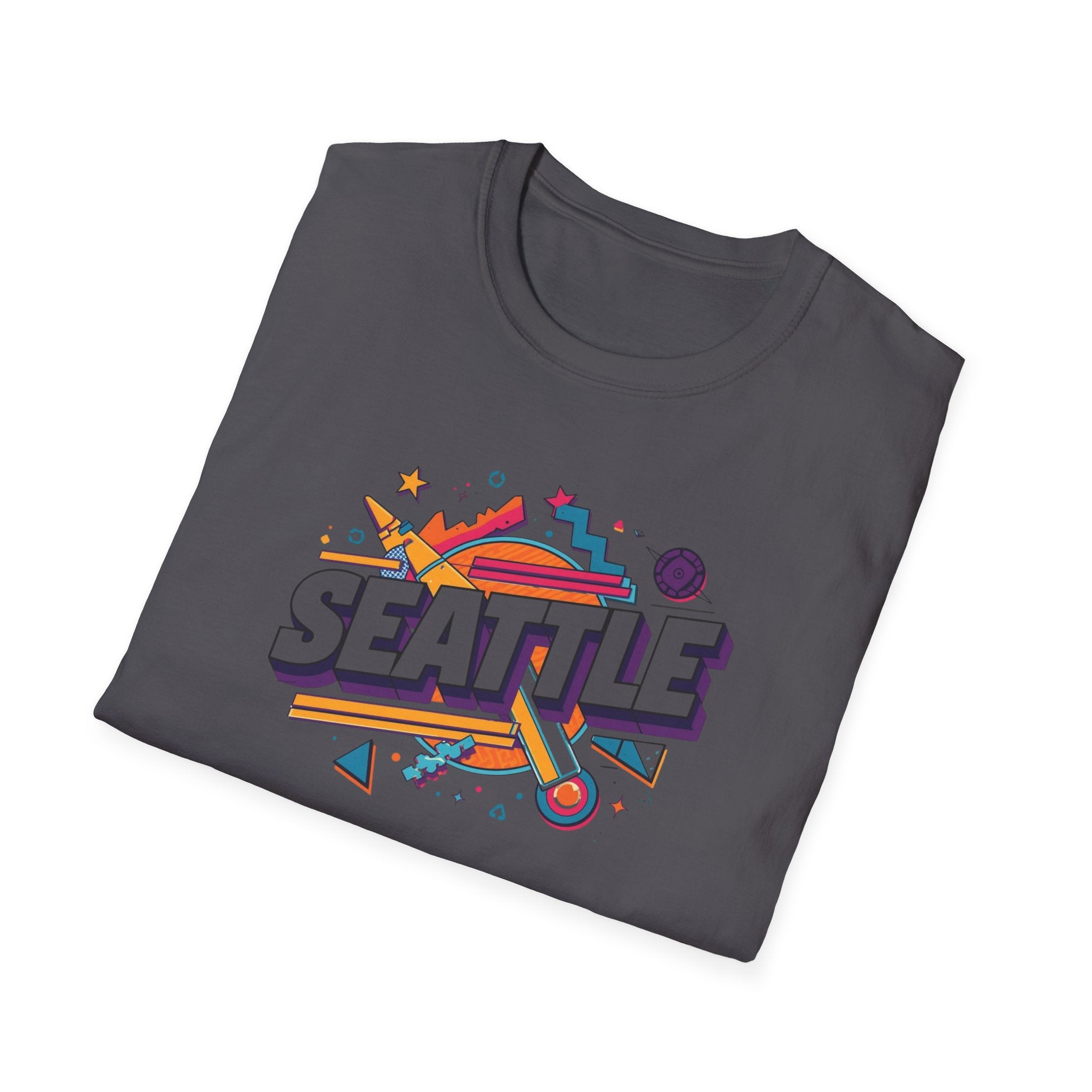 Seattle Retro Graphic T-Shirt — Colorful City Skyline Design