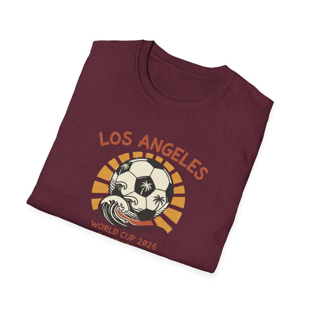Los Angeles World Cup 2026 Soccer T-Shirt — Retro Sunset Ball Design