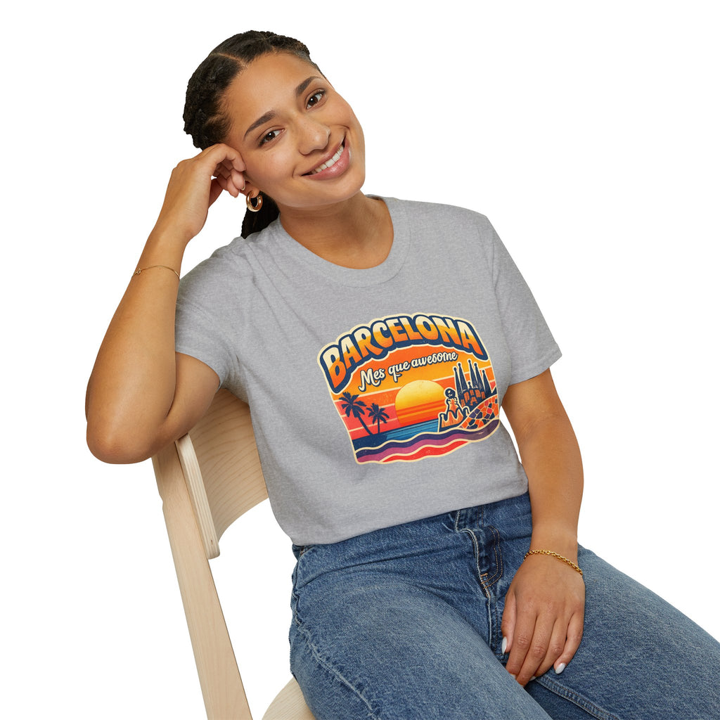 Barcelona Sunset Graphic T-Shirt — "Barcelona Más que un sueño" Vintage Beach Tee