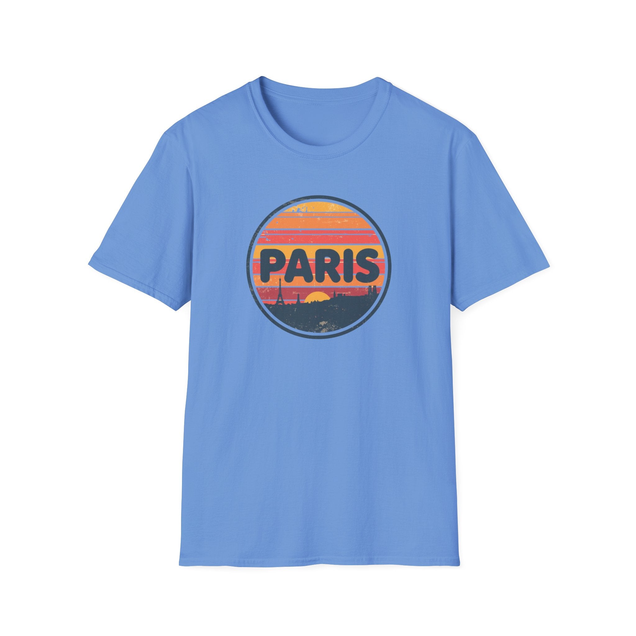 Paris Sunset T-Shirt — Retro Circular Skyline Tee