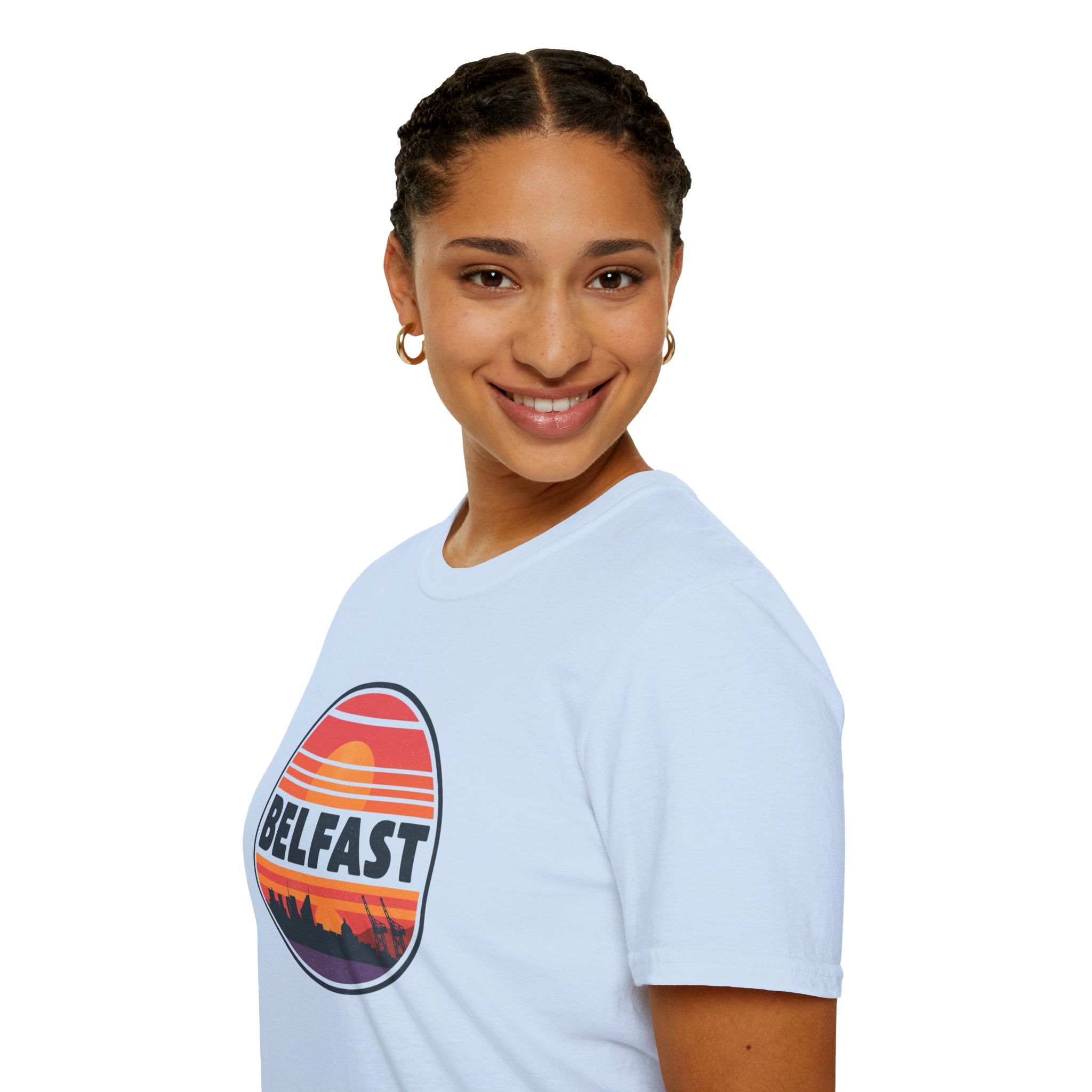 Belfast Sunset T-Shirt — Retro Skyline Graphic Tee