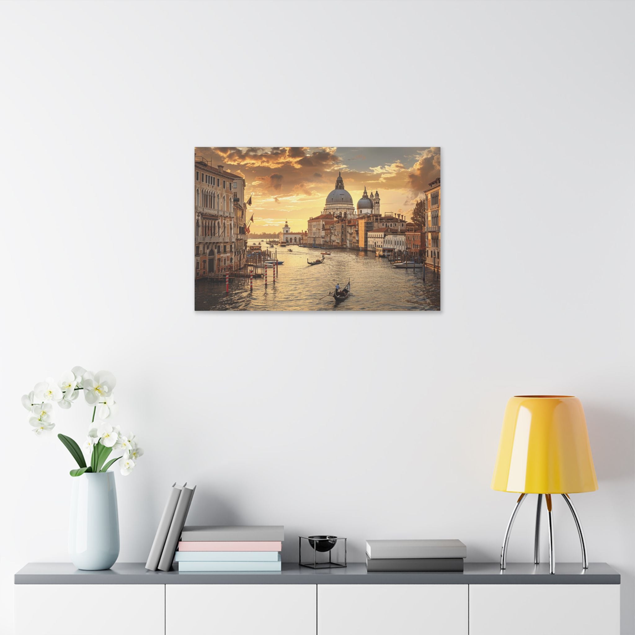Venice Sunset Canal Canvas Print — Romantic Italian Cityscape Wall Art