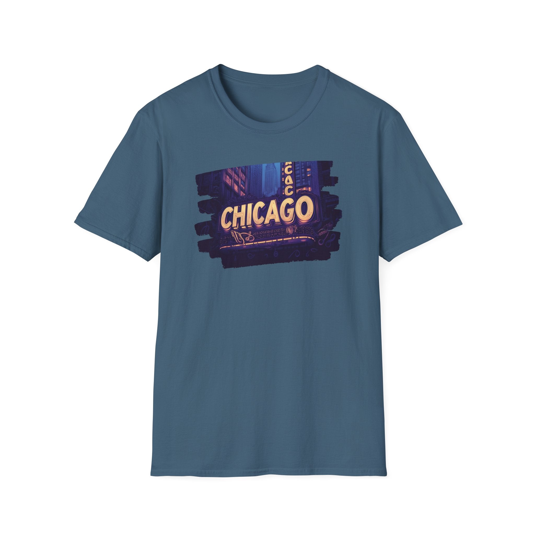 Chicago Neon Sign Brushstroke T-Shirt | City Skyline Typography