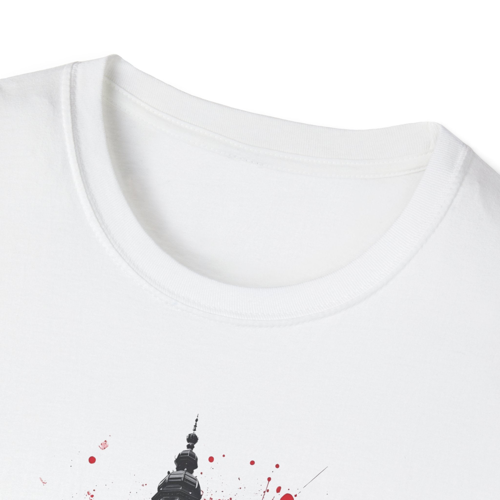 Munich Football Illustration T-Shirt | Soccer Ball, Clock Tower, Red Paint Splatter
