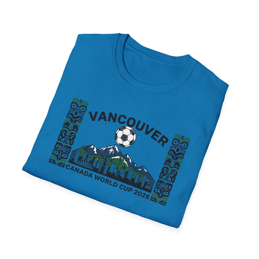 Vancouver Canada World Cup 2026 Soccer T-Shirt — City Skyline & Indigenous Pattern