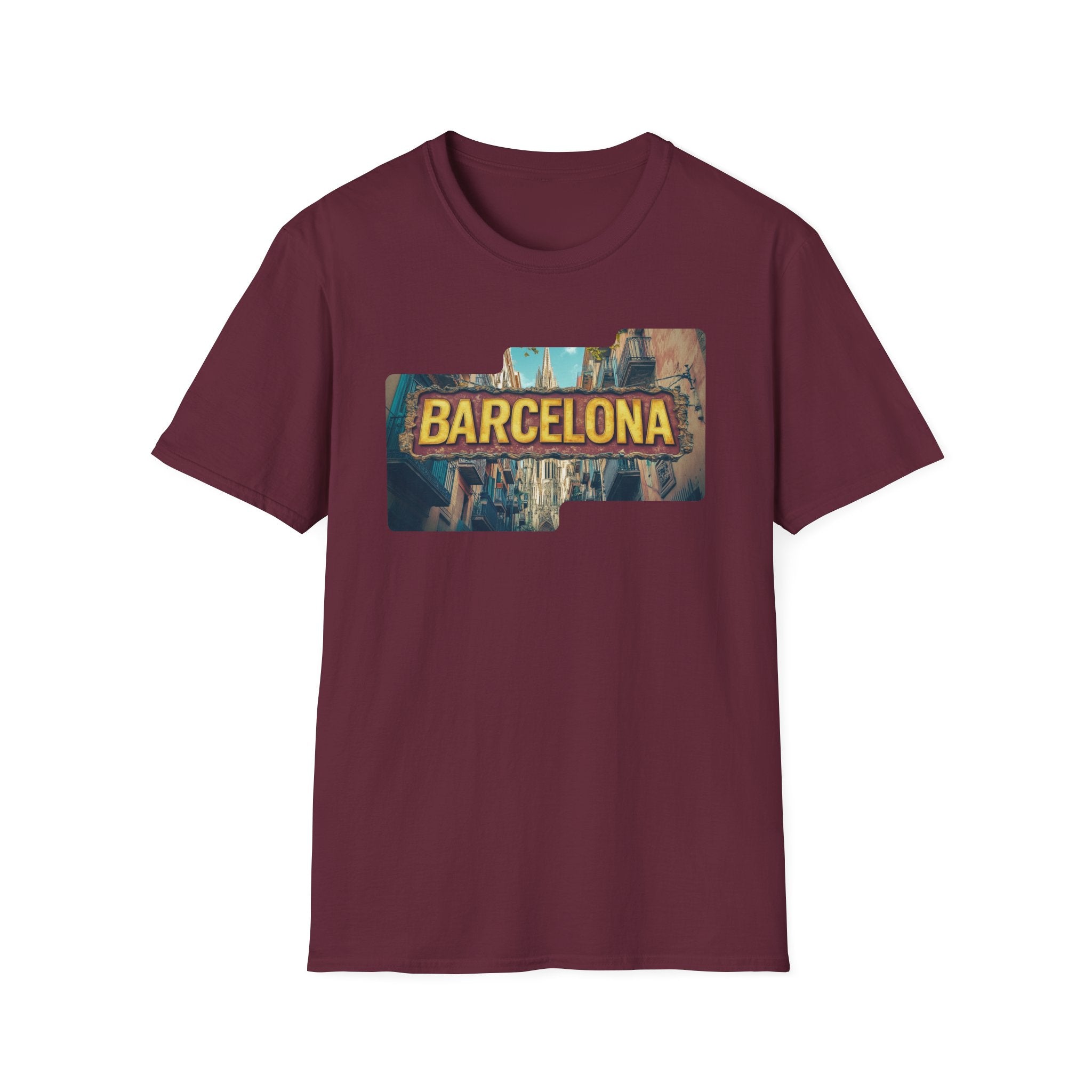 Barcelona Cityscape T-Shirt | Vintage Sign Travel Tee