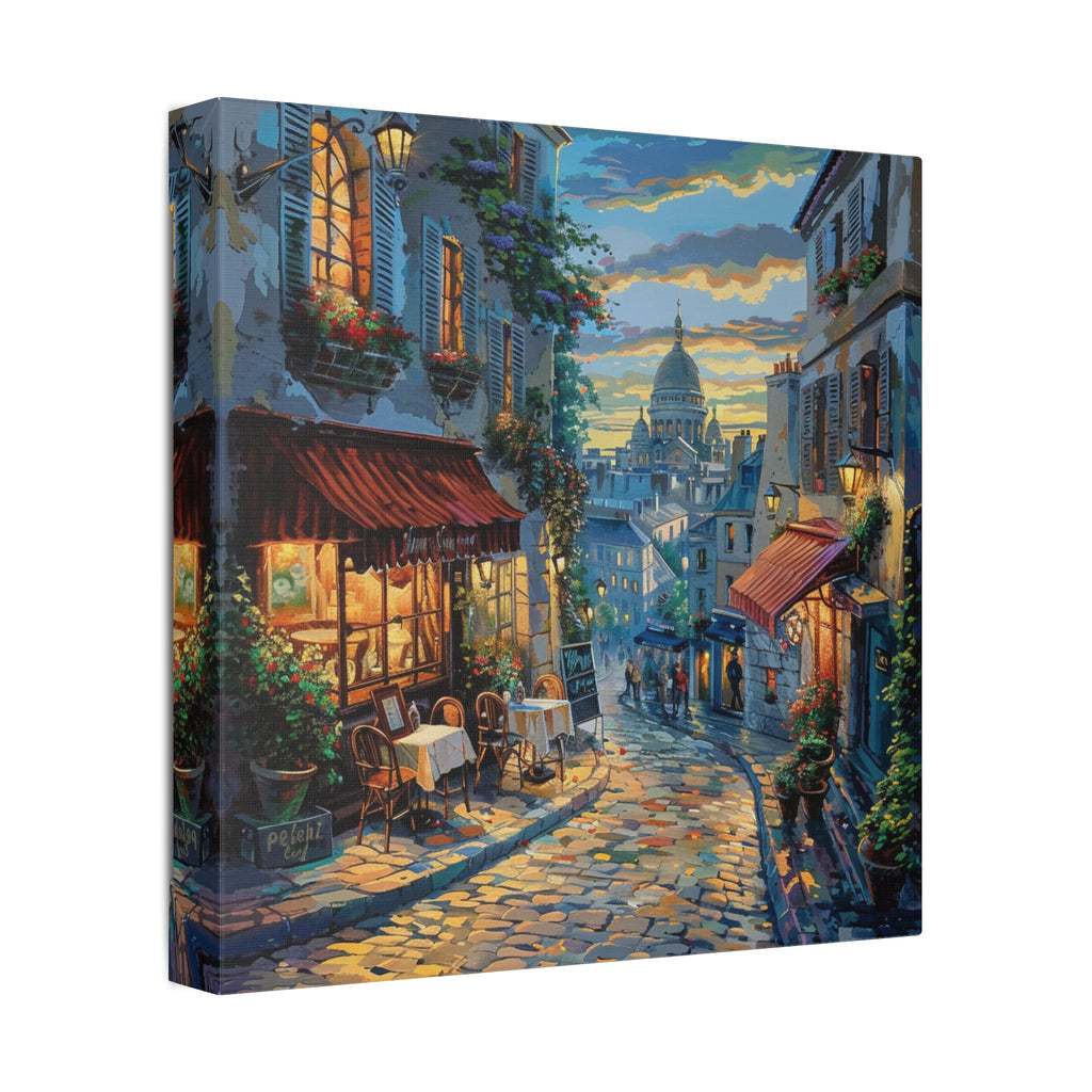 Paris Evening Street Canvas Wall Art — Cozy Café Cityscape Stretched Canvas
