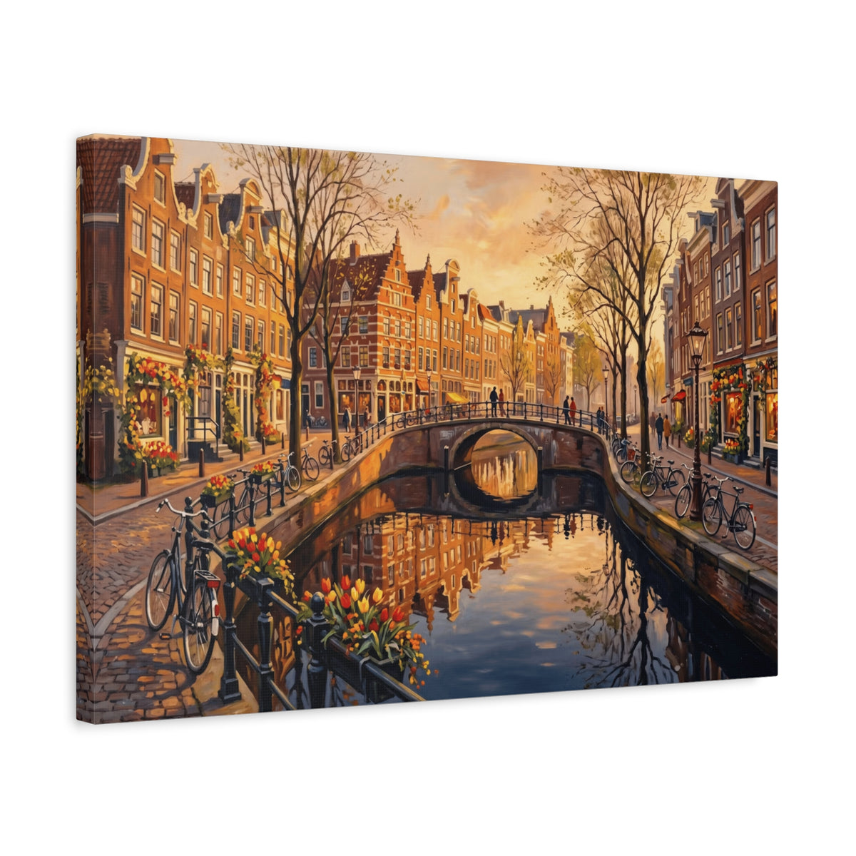 Amsterdam Canal Sunset Stretched Canvas Wall Art