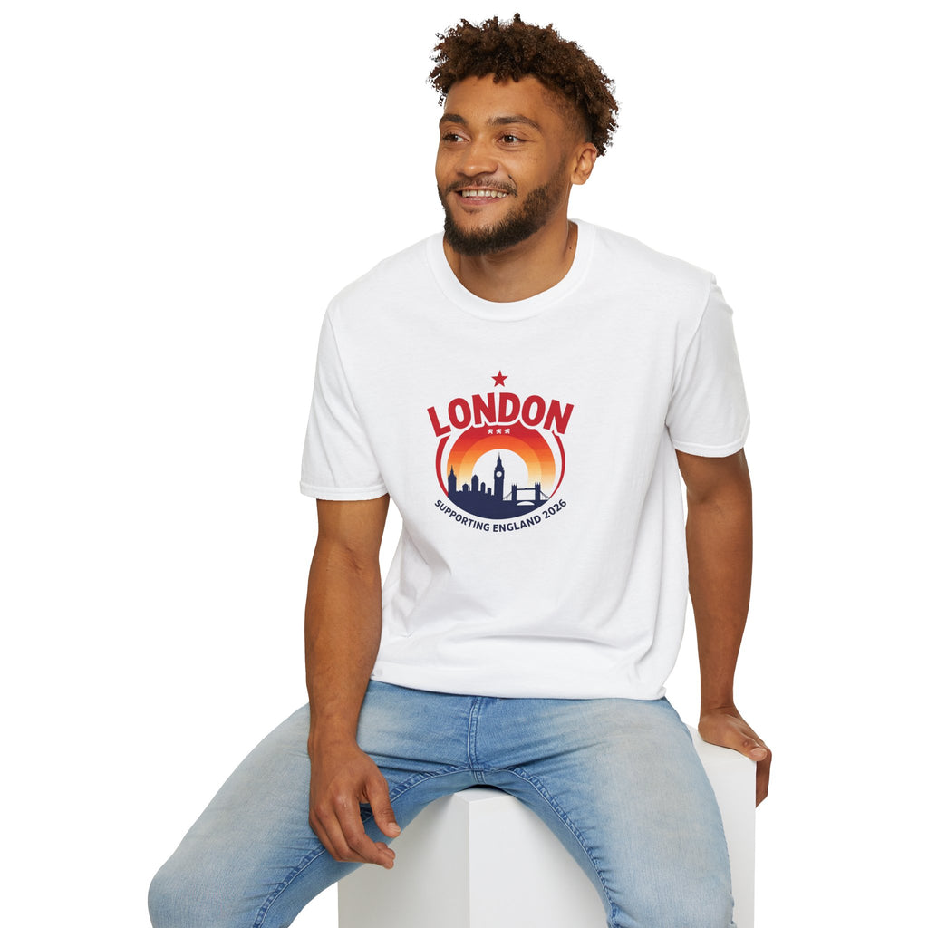 London Skyline World Cup 3 Lions T-Shirt — Supporting England 2026 Sunset Graphic