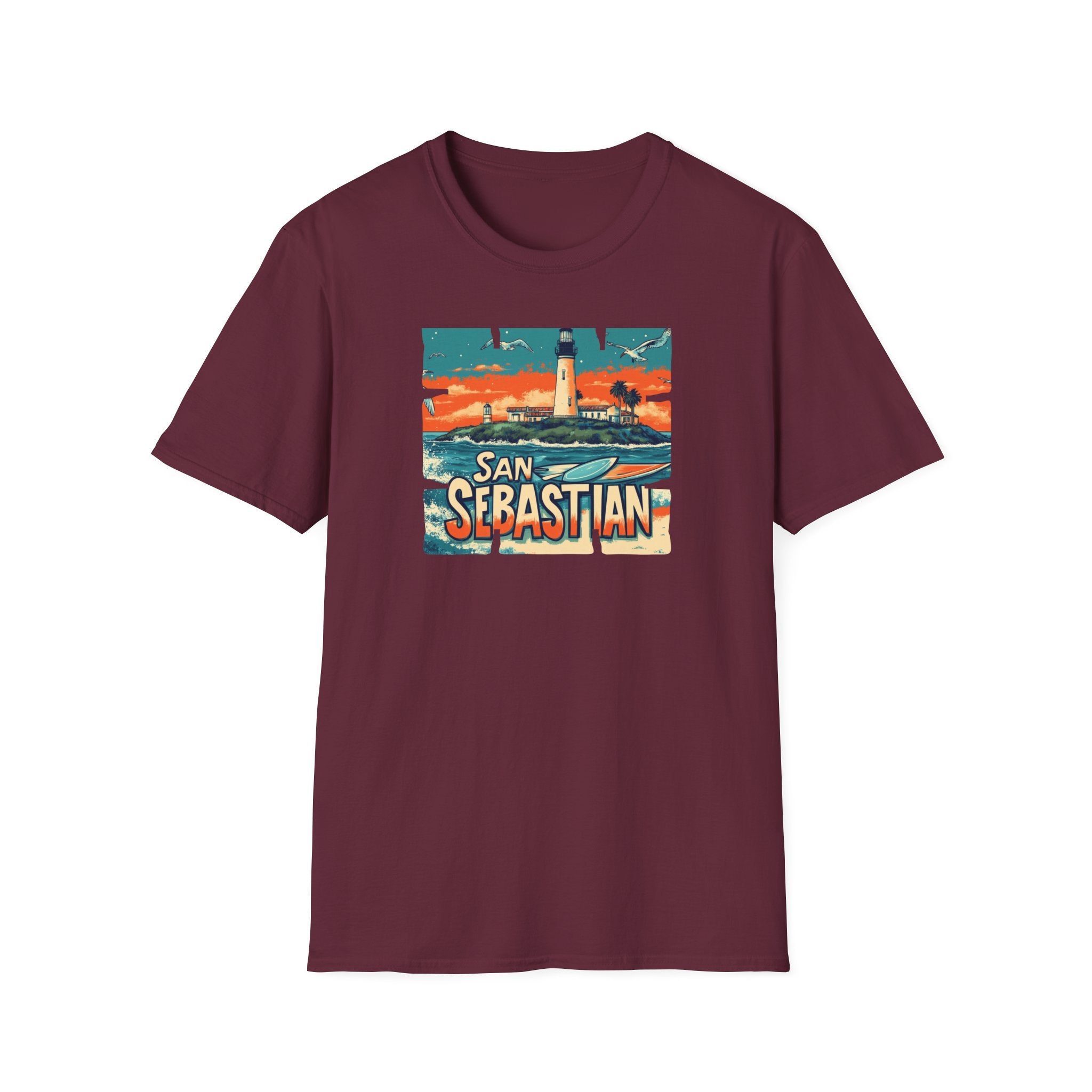 San Sebastian Lighthouse Vintage Poster T-Shirt | Coastal Travel Tee