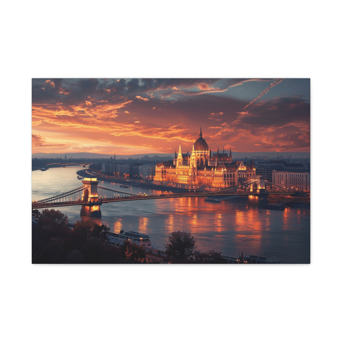 Budapest Parliament at Sunset — Classic Stretched Canvas Wall Art