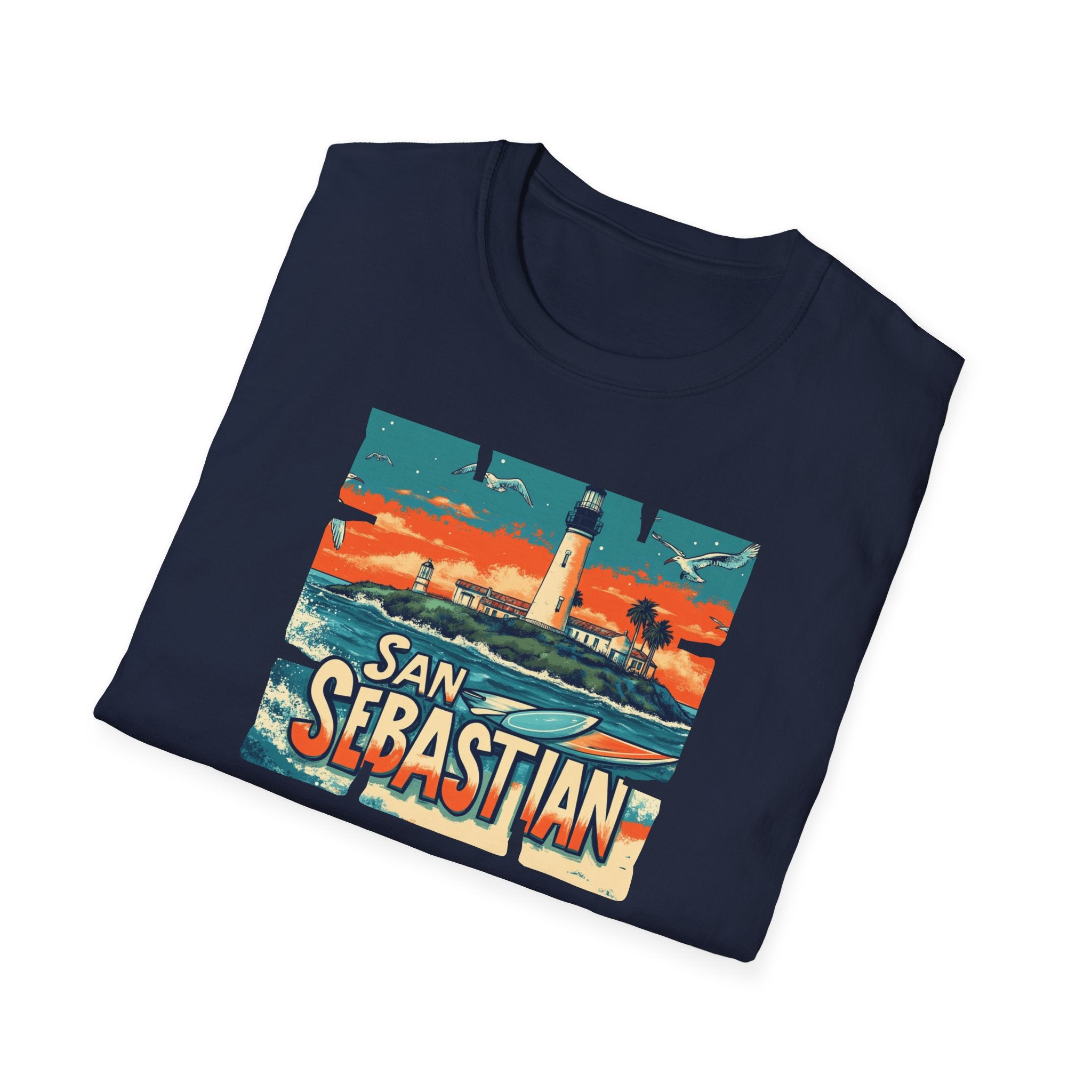 San Sebastian Lighthouse Vintage Poster T-Shirt | Coastal Travel Tee