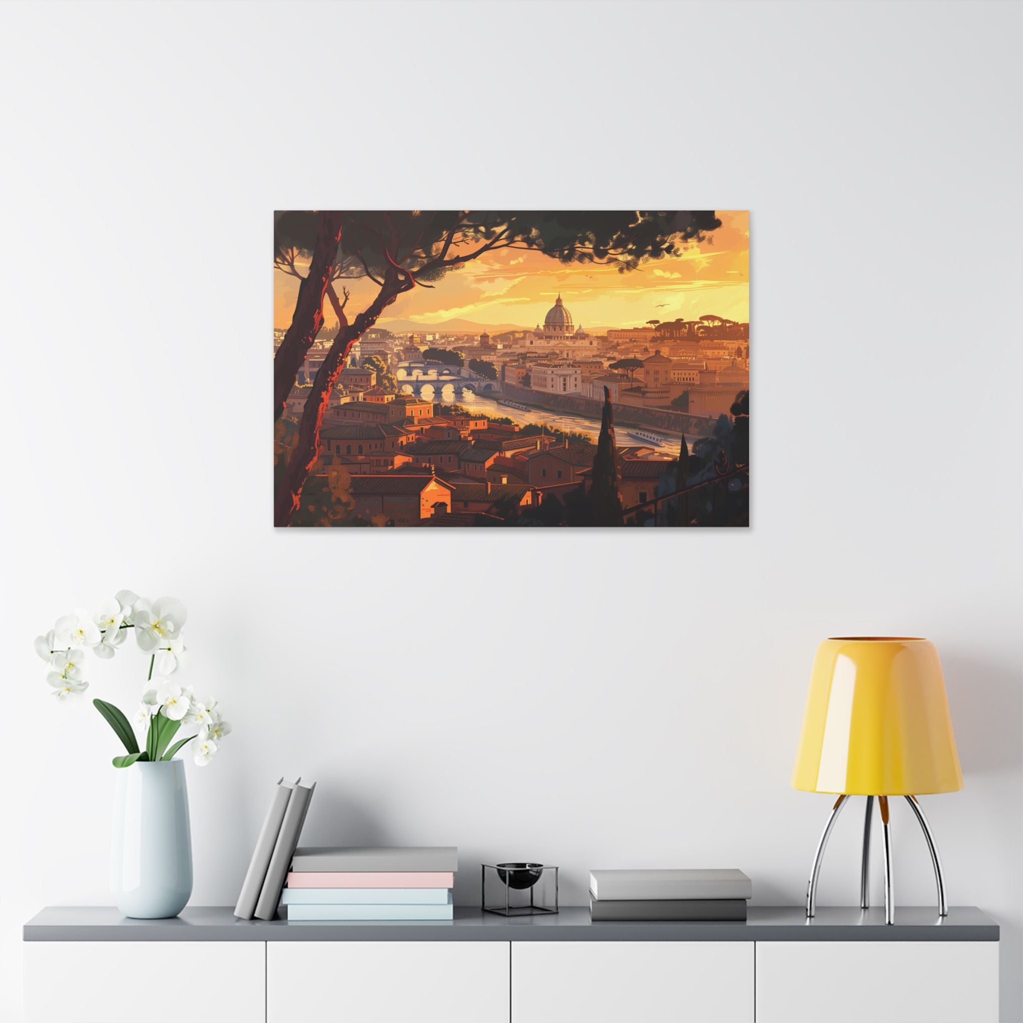 Sunset Over Rome Canvas Wall Art — Classic Stretched Canvas Landscape Print