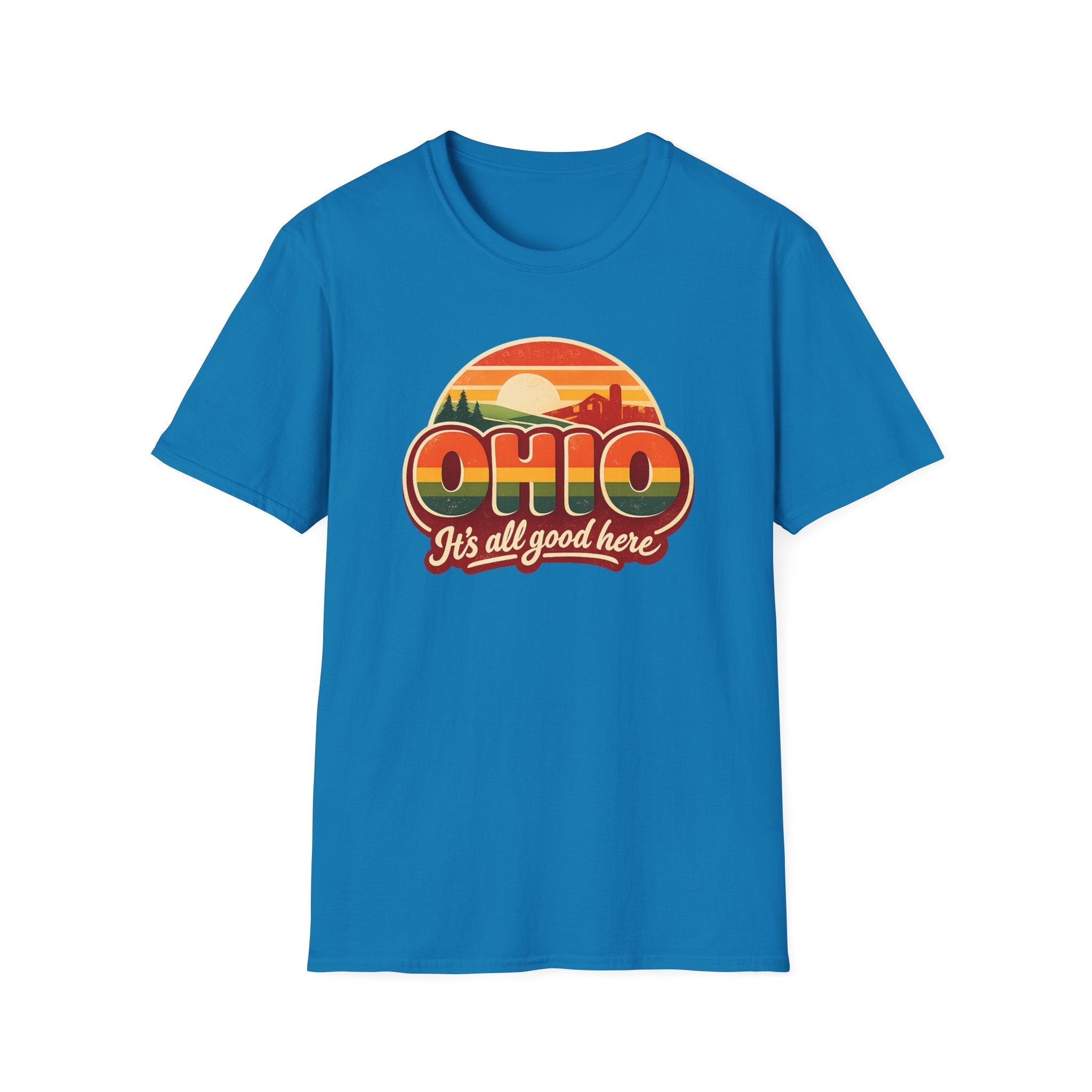 Ohio Retro Sunset T-Shirt — “Ohio It's All Good Here” Vintage State Tee