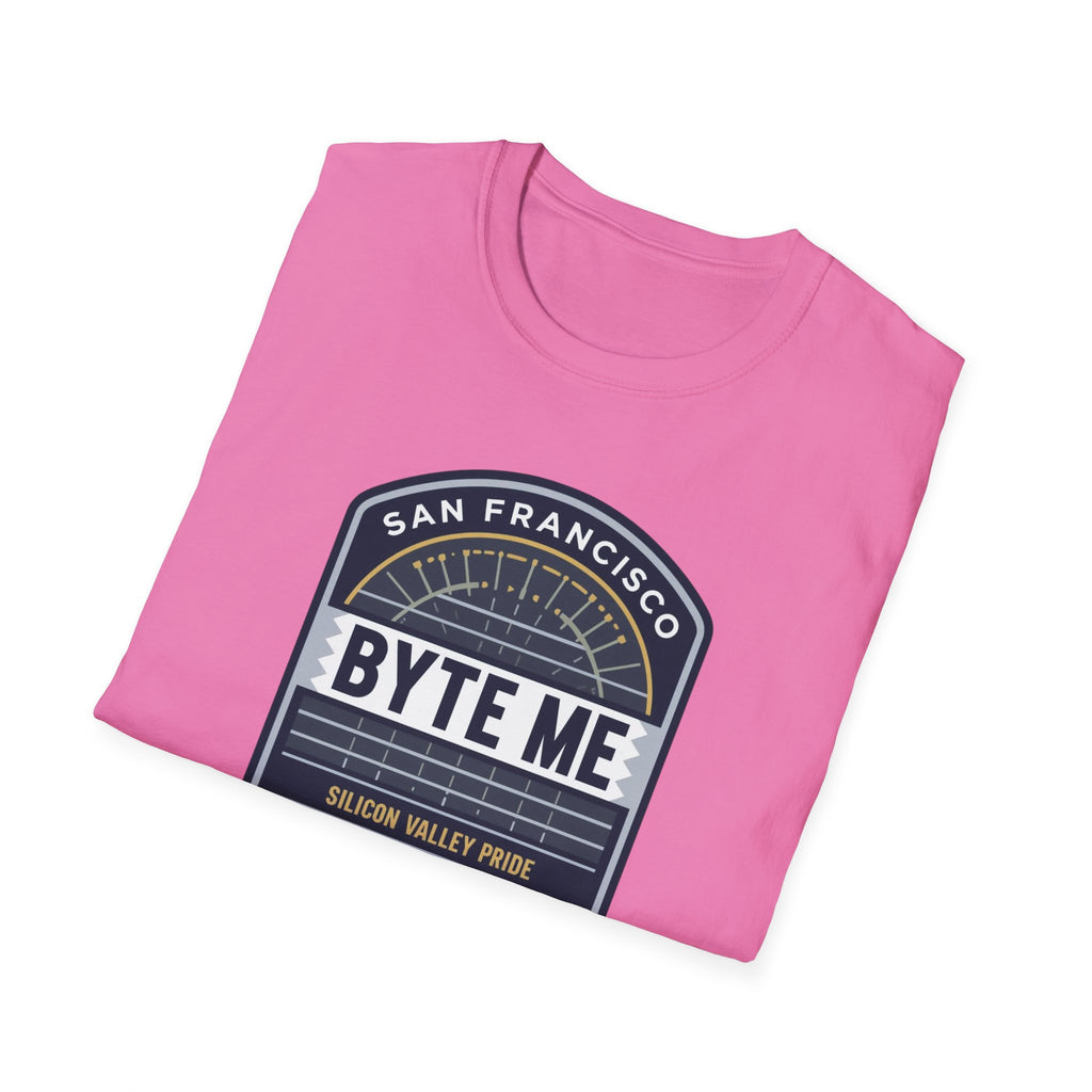 Byte Me San Francisco T-Shirt — Retro Tech Badge Tee (01010)