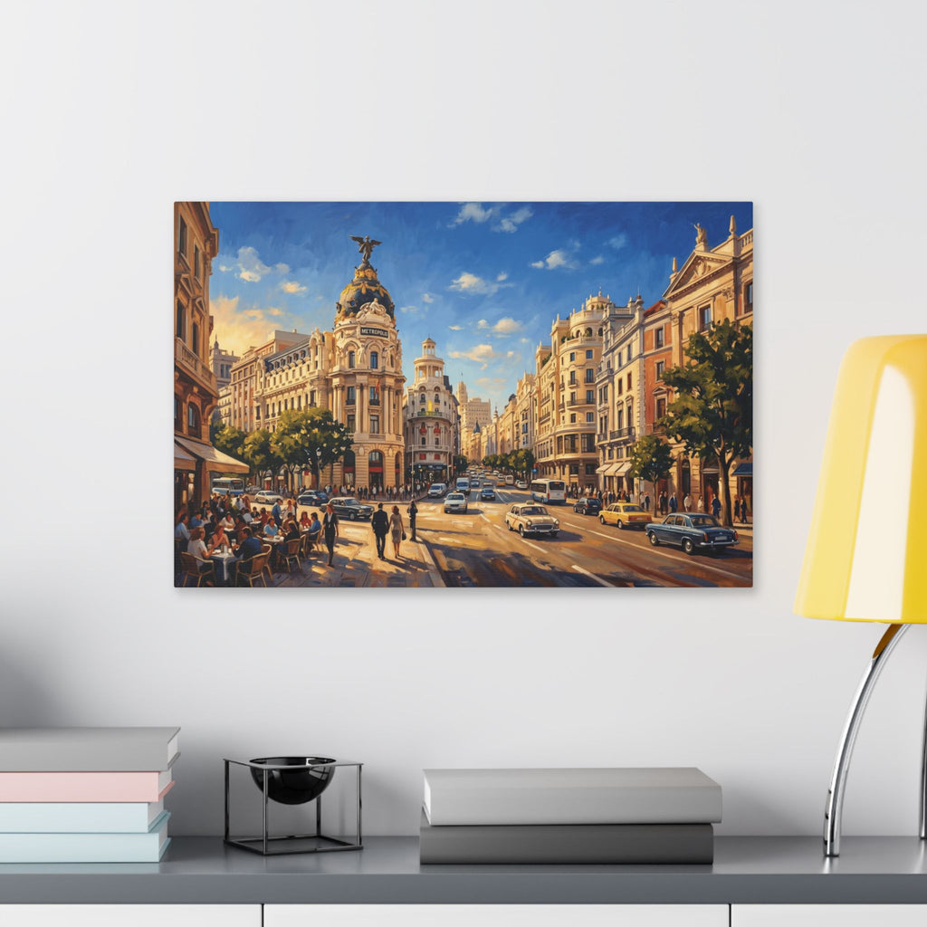 Madrid Cityscape Canvas Print — Vintage Gran Vía Street Wall Art