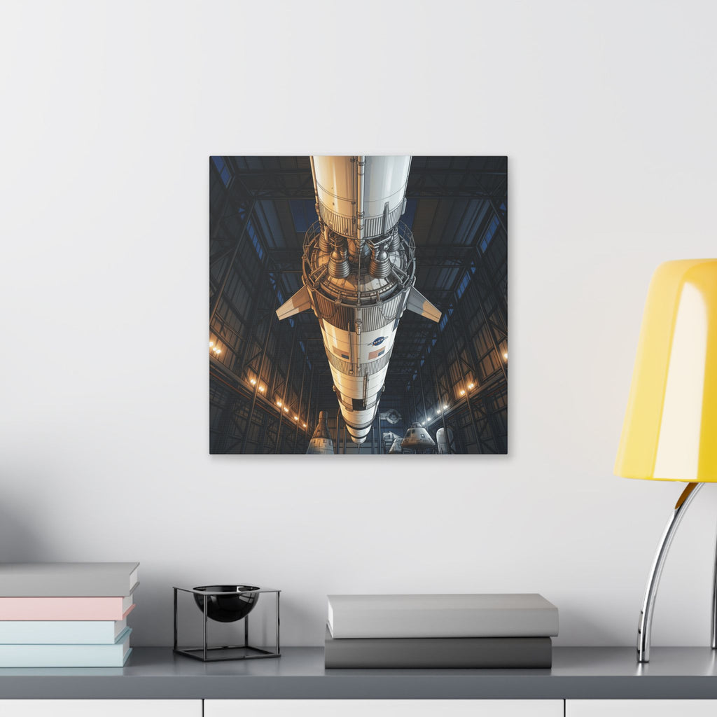 Spacecraft Rocket Canvas Print — Vintage NASA Saturn V Hangar Wall Art