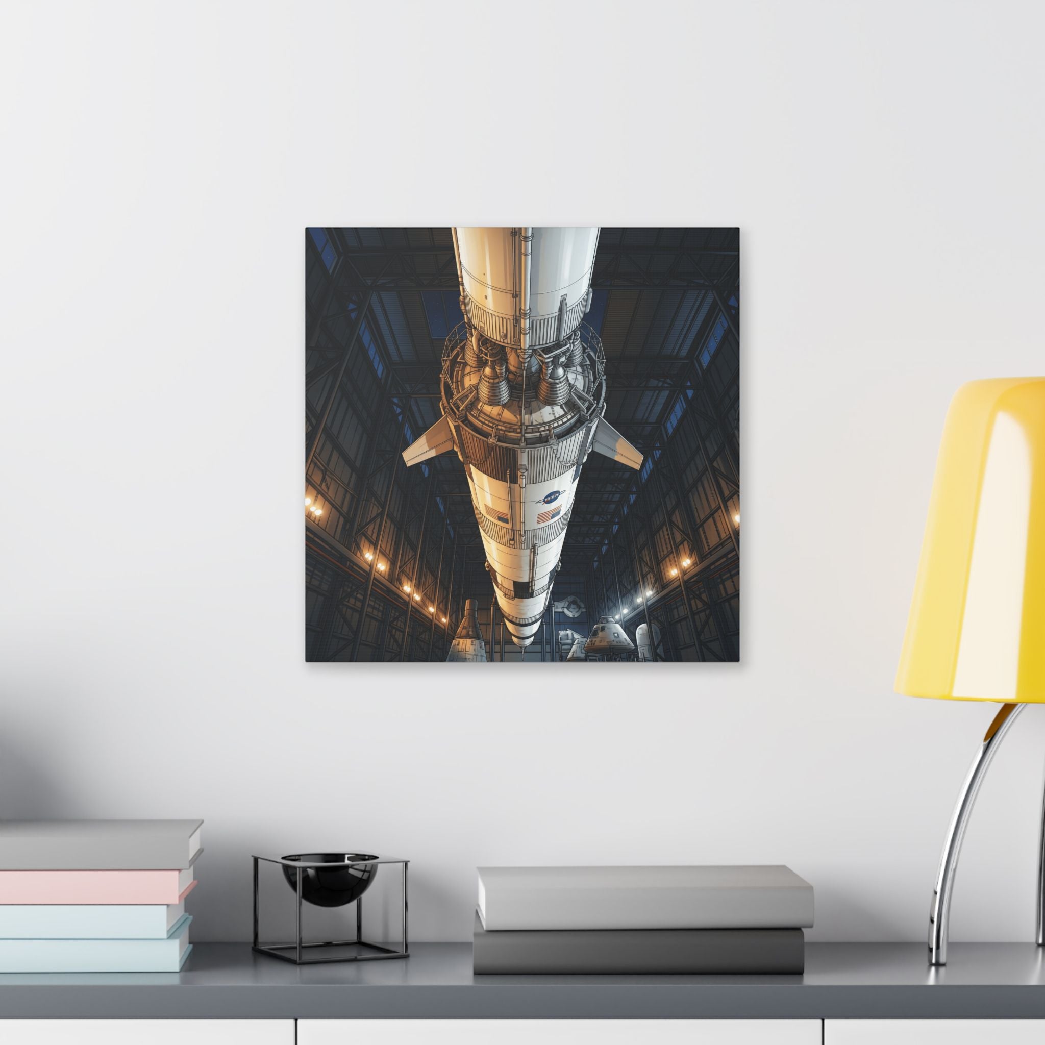 Spacecraft Rocket Canvas Print — Vintage NASA Saturn V Hangar Wall Art