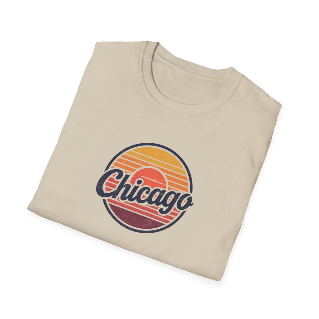 Chicago Retro Sunset T-Shirt | Vintage Script City Design