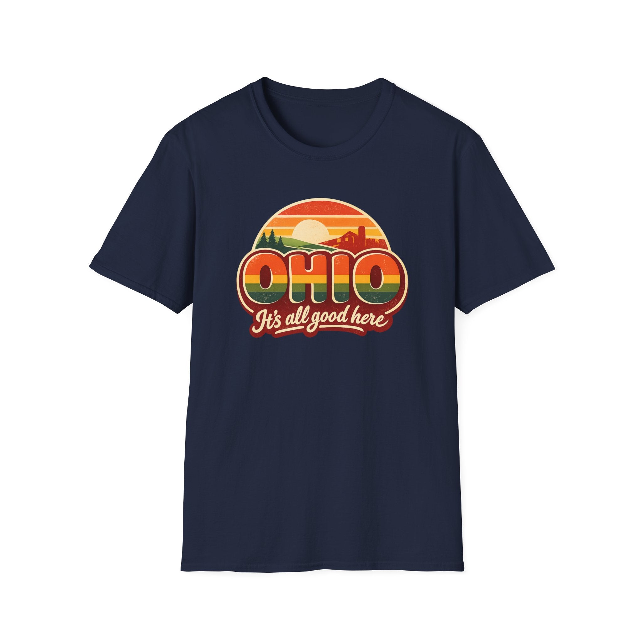 Ohio Retro Sunset T-Shirt — “Ohio It's All Good Here” Vintage State Tee