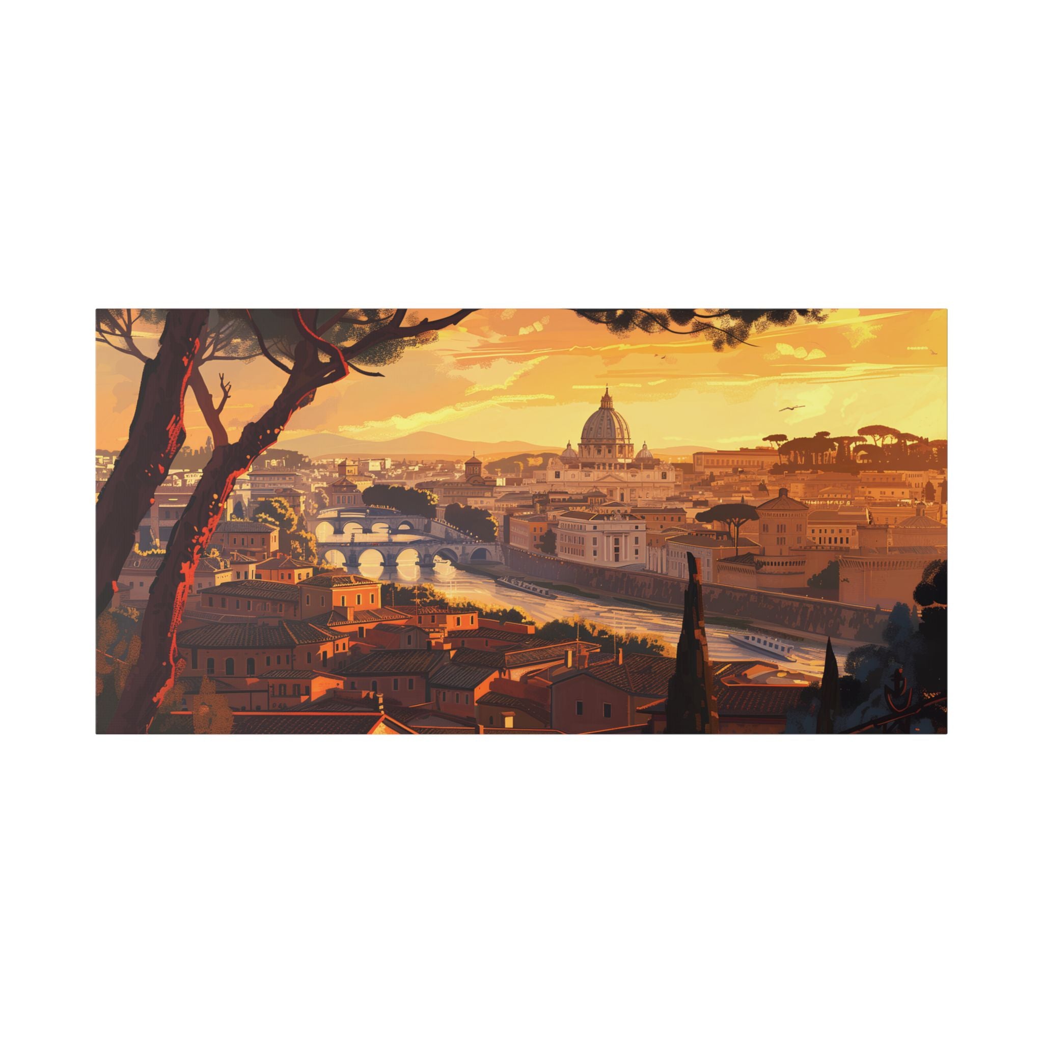 Sunset Over Rome Canvas Wall Art — Classic Stretched Canvas Landscape Print