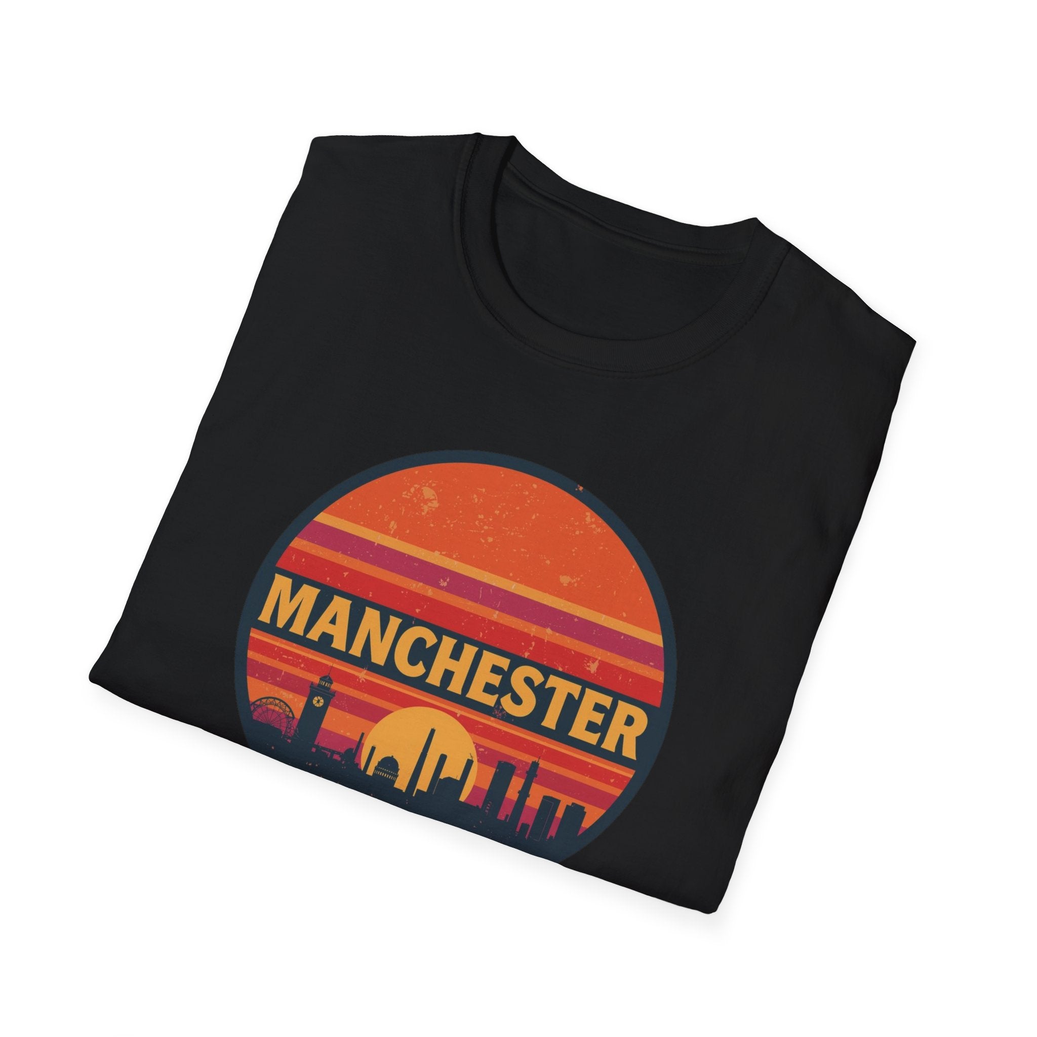 Manchester Sunset T-Shirt — Retro City Skyline Tee