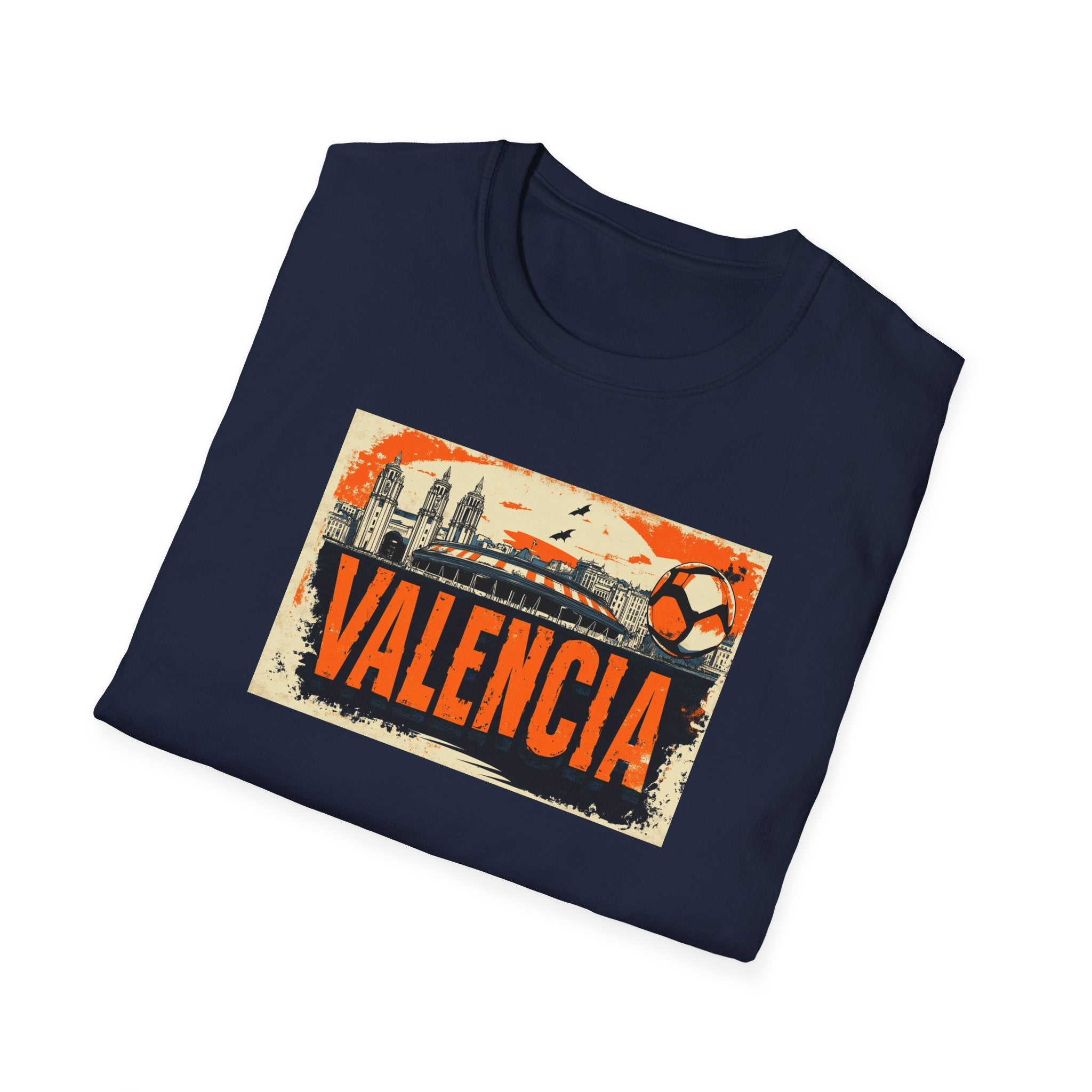 Valencia Vintage Soccer Graphic T-Shirt | City Skyline, Football Art