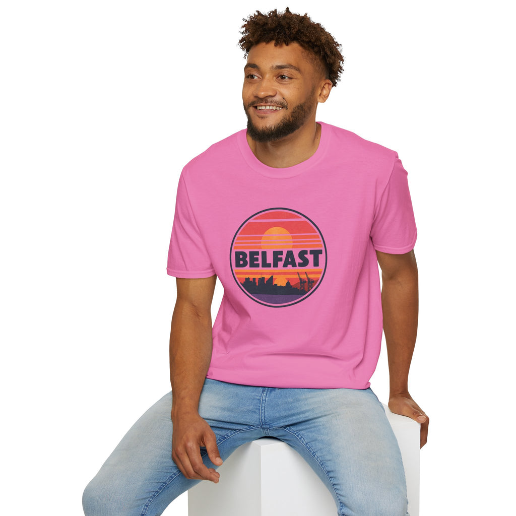 Belfast Sunset T-Shirt — Retro Skyline Graphic Tee