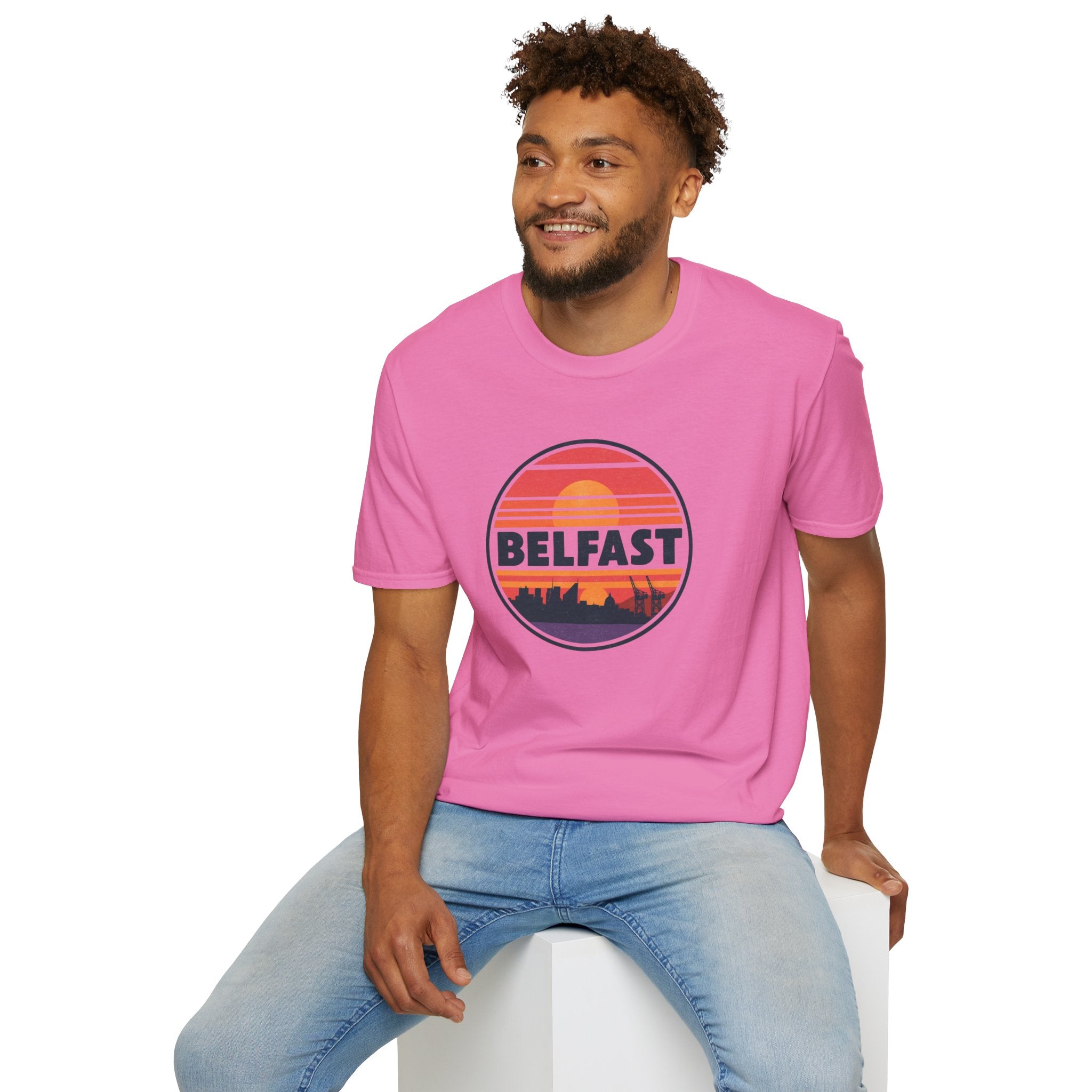Belfast Sunset T-Shirt — Retro Skyline Graphic Tee